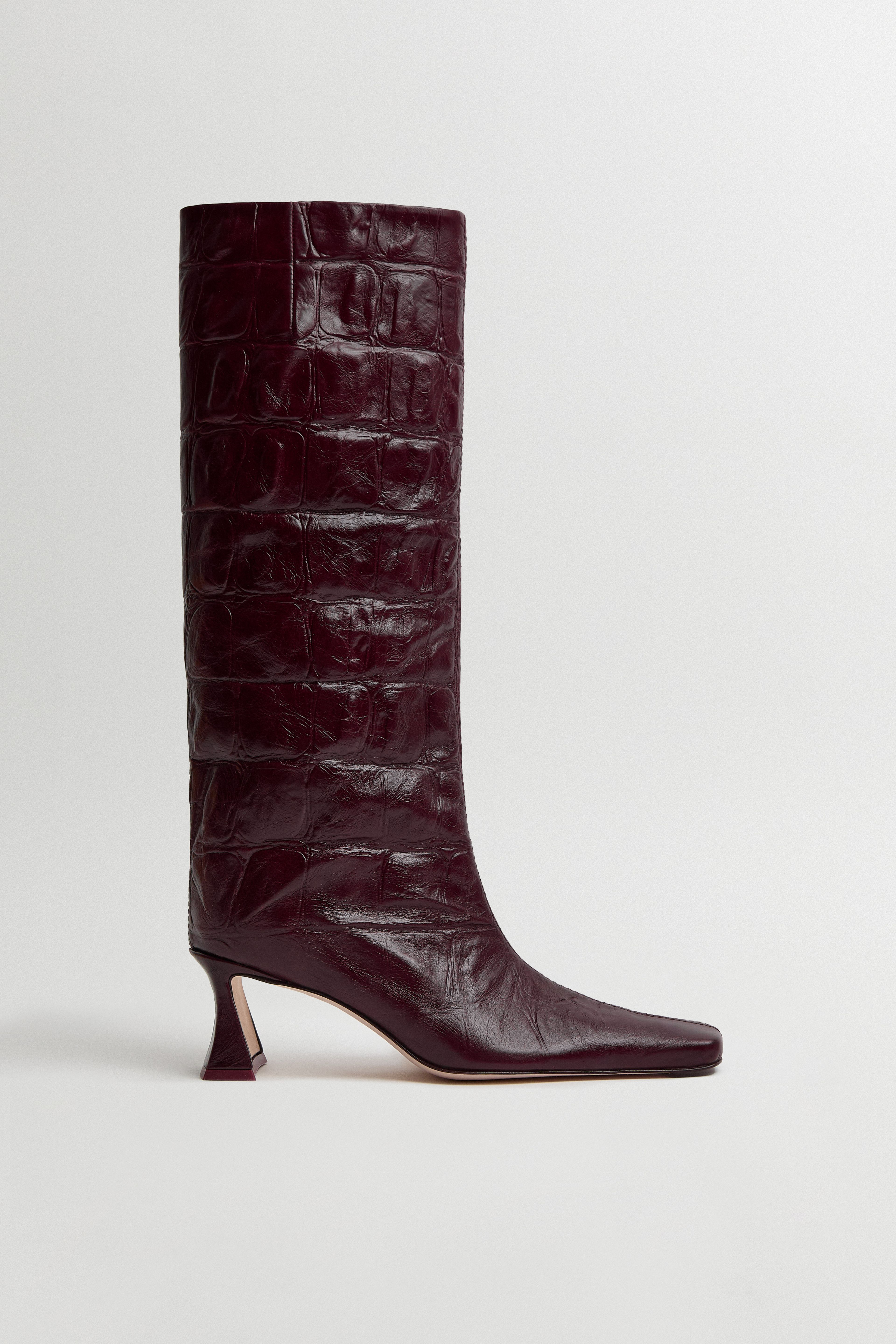 Bluma Boots -  Plum Croc Embossed Leather | Miista | Designed & Handmade in Europe