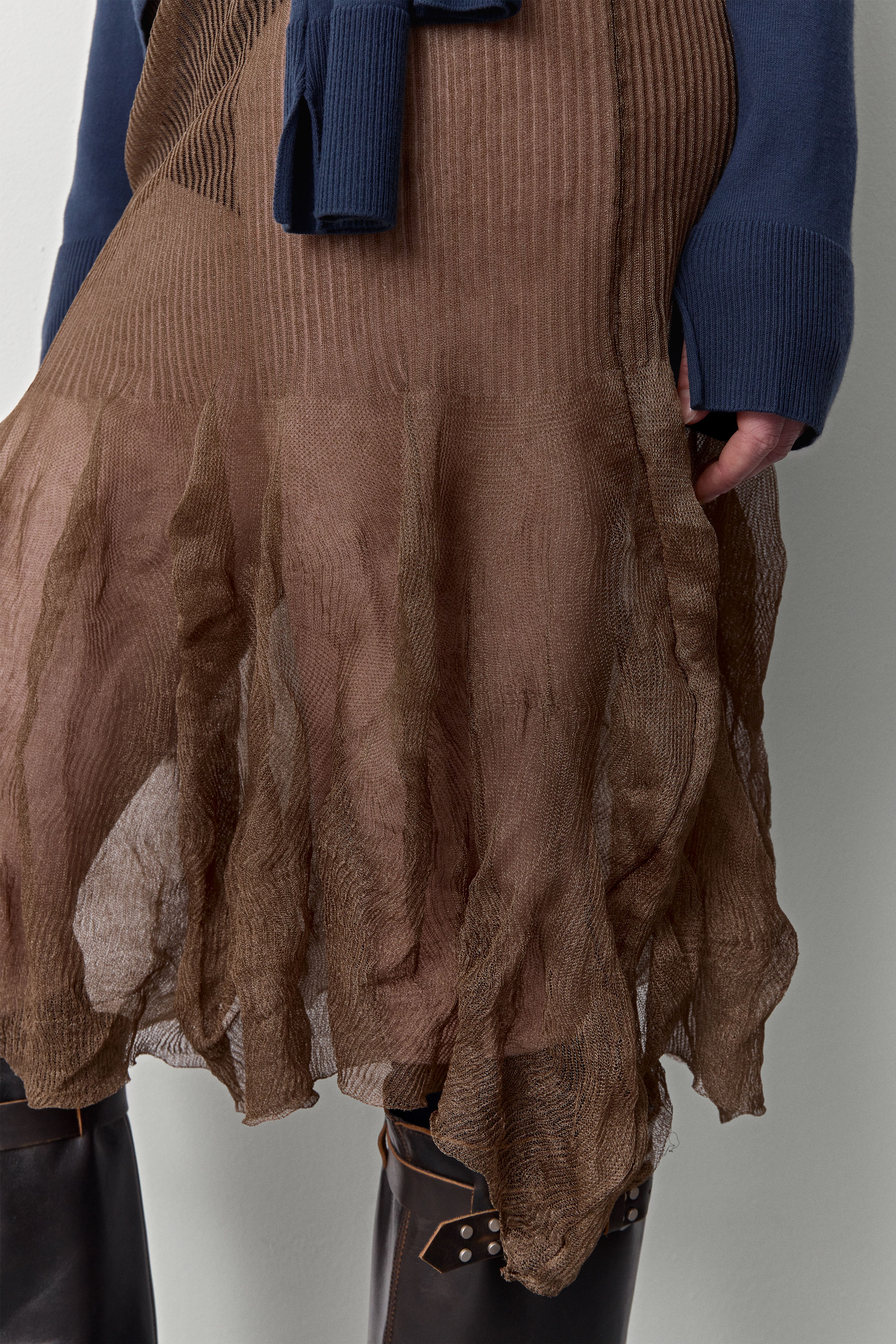 Syra Dark Brown Midi Knitted Skirt | Miista | Designed & Handmade in Europe