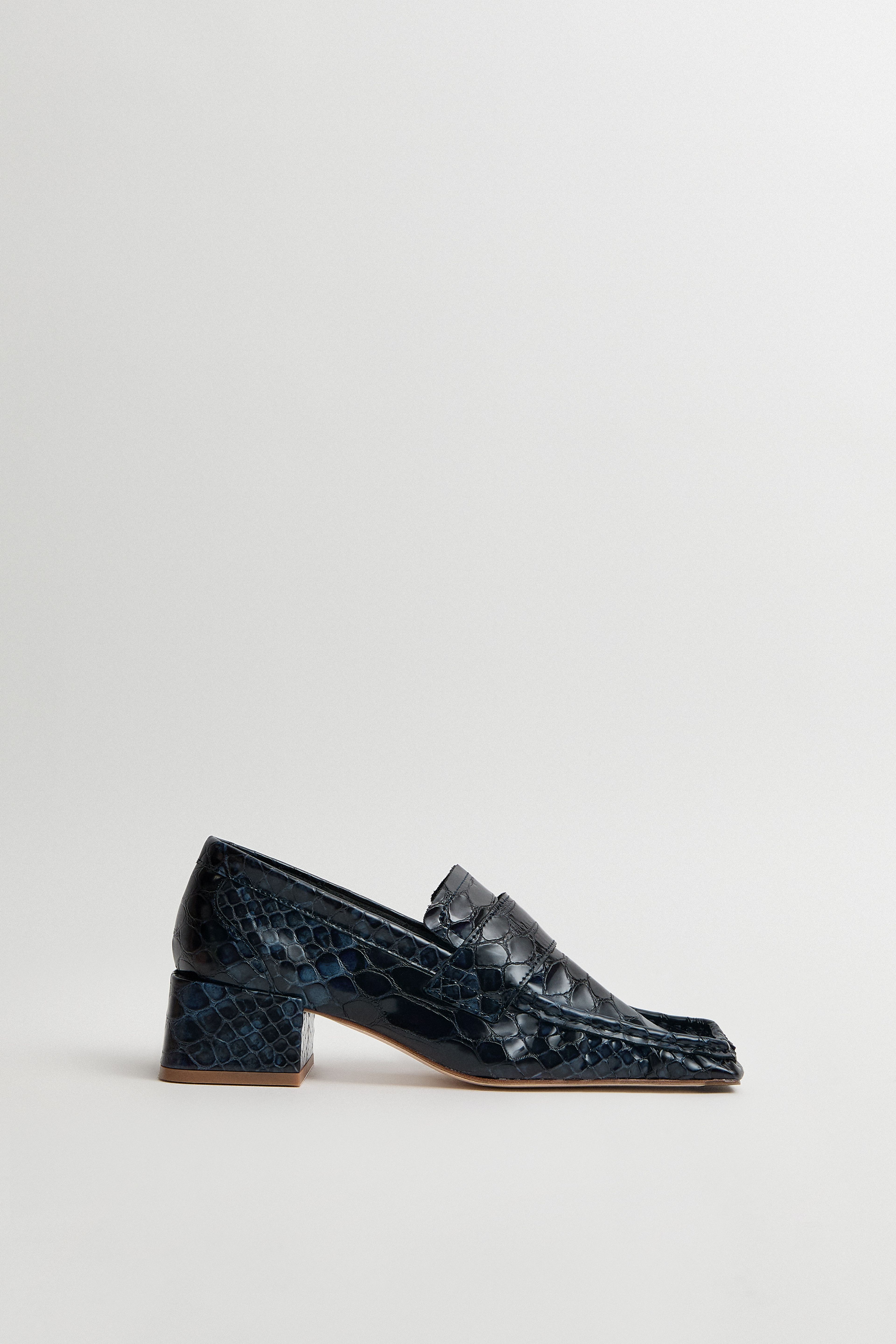 Serena Loafer Navy Embossed Snake Leather | Miista | Designed & Handmade in Europe