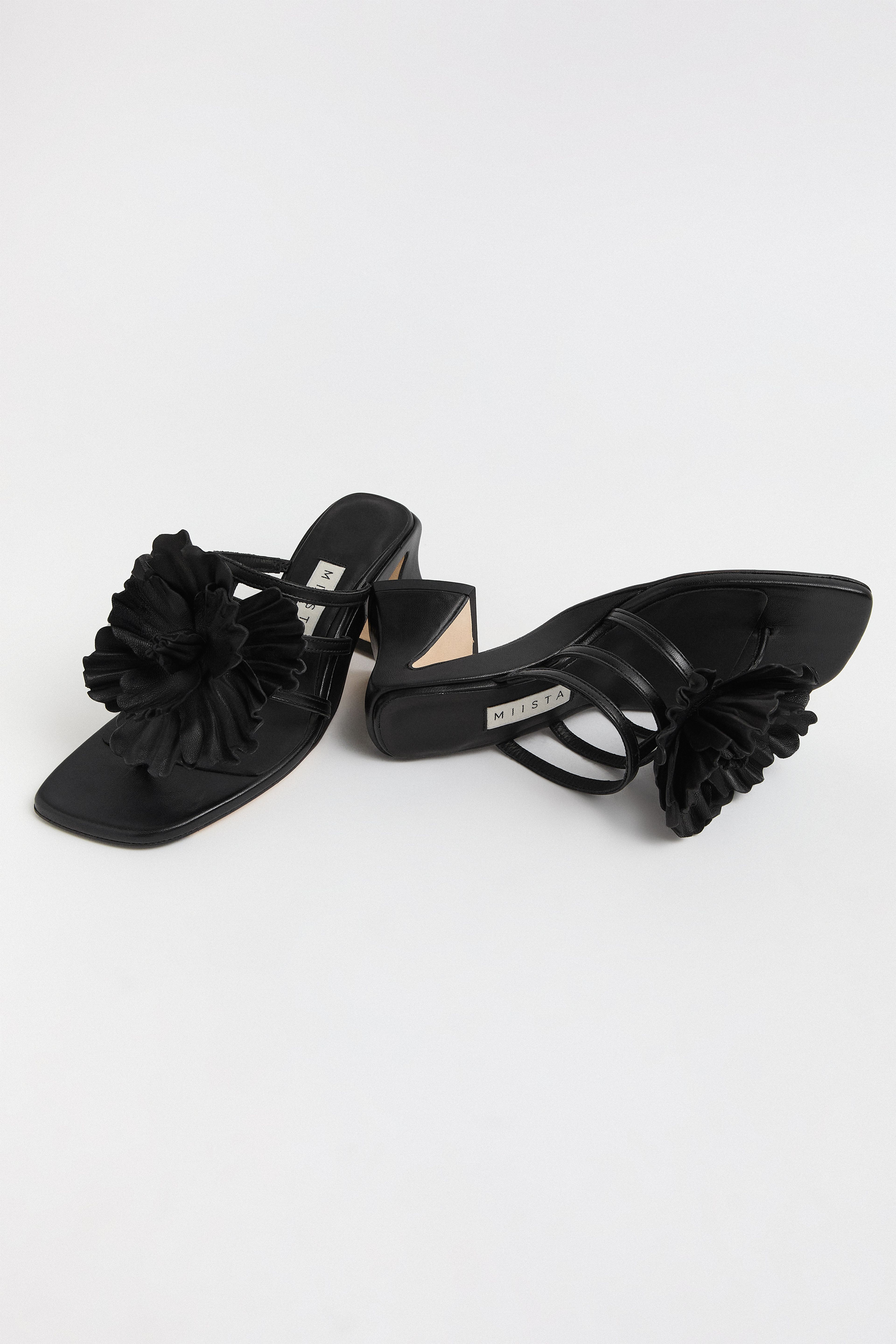 Hara Black Leather Flower Sandals | Miista | Designed & Handmade in Europe