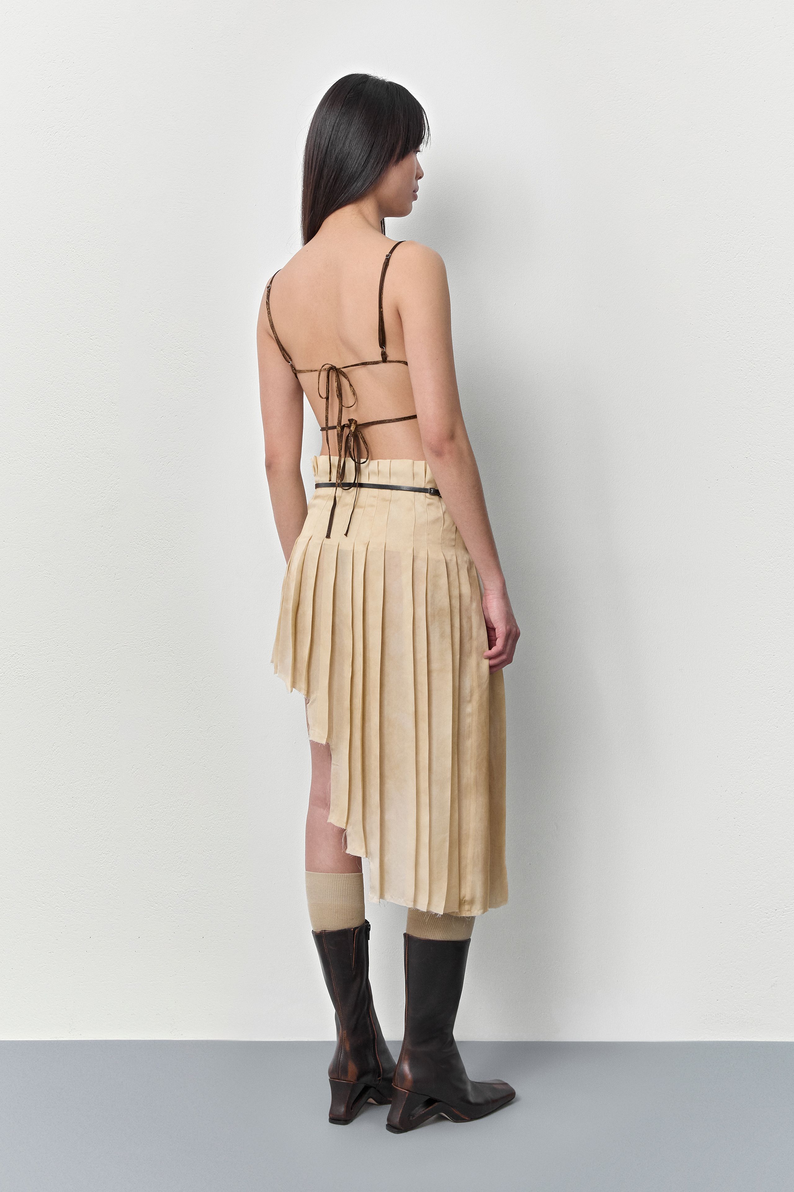 Clio Brown Beige Pleated Skirt | Miista | Designed & Handmade in Europe