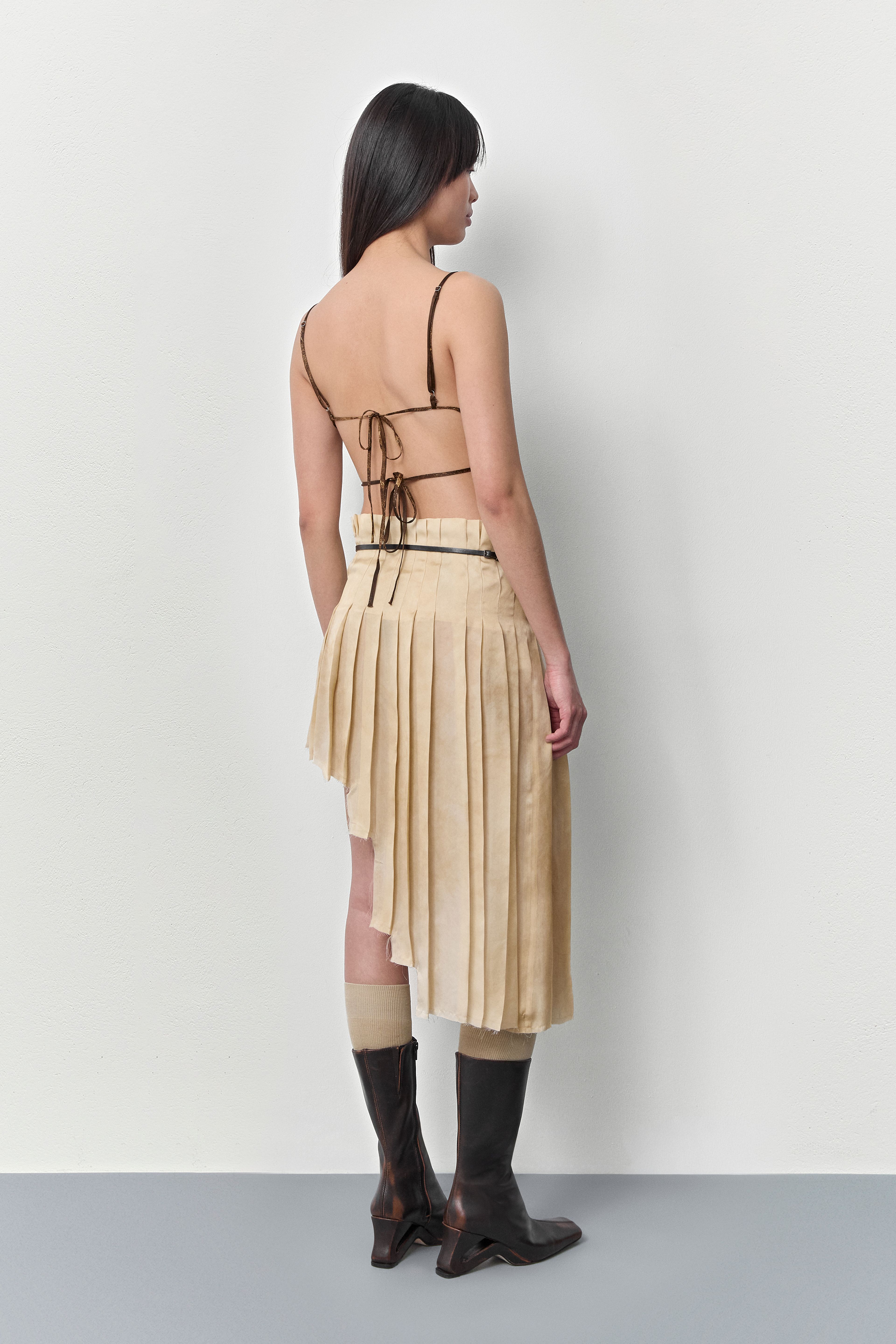 Clio Brown Beige Pleated Skirt | Miista | Designed & Handmade in Europe