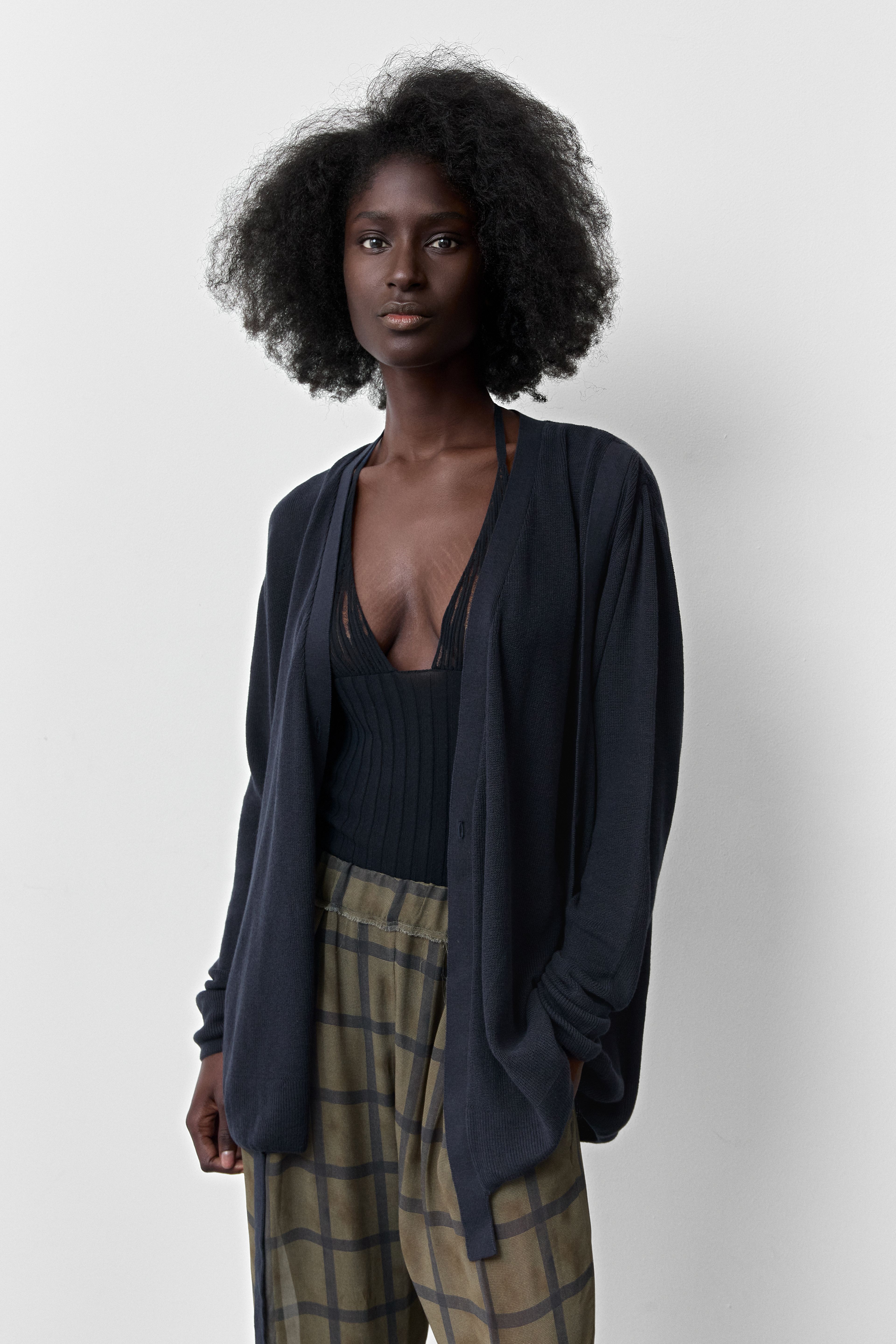 Sibileh Asymmetric Navy Knit Cardigan | Miista | Designed & Handmade in Europe