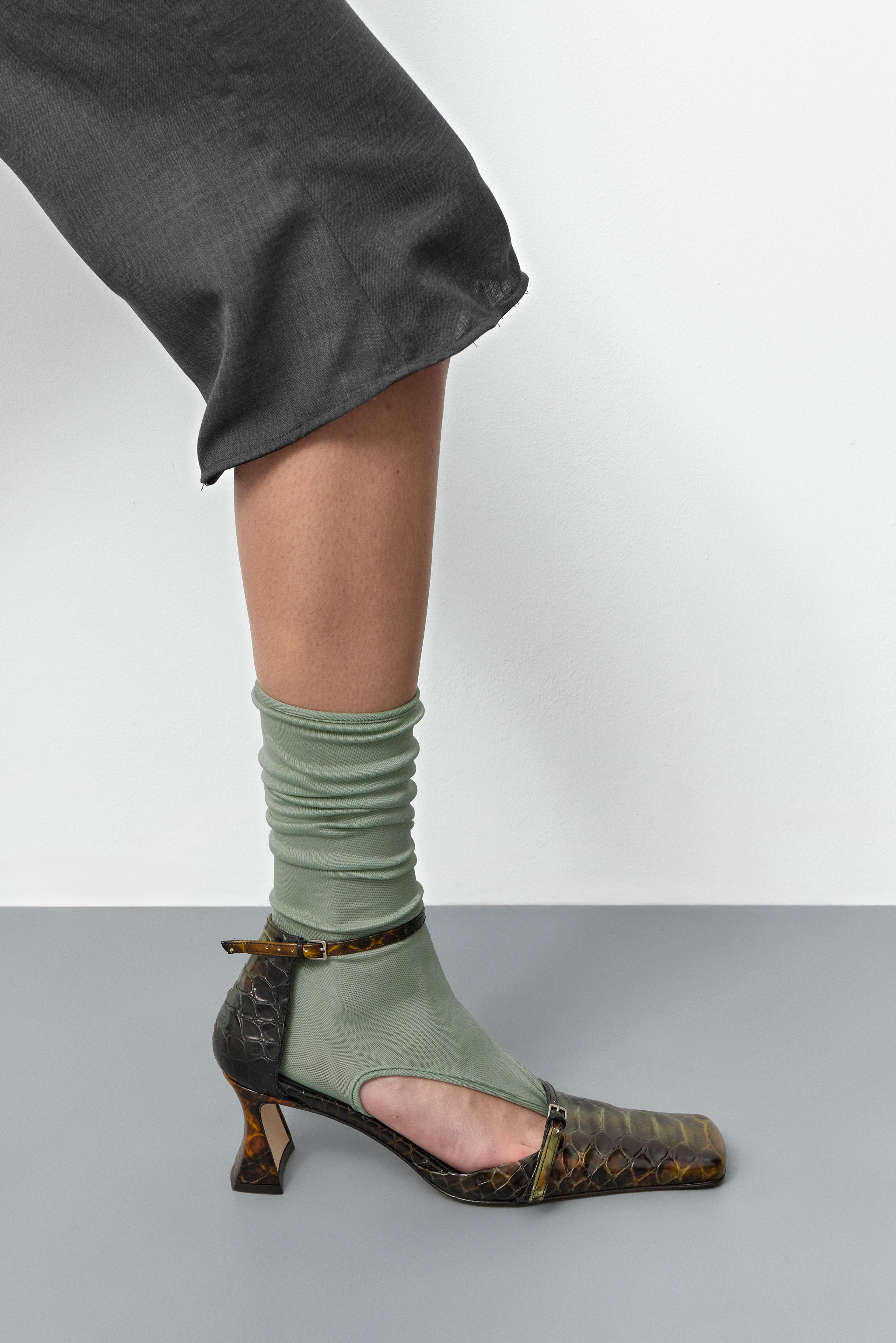 Agna Khaki Snake Mini Buckled Mary Jane Court Shoes | Miista | Designed & Handmade in Europe