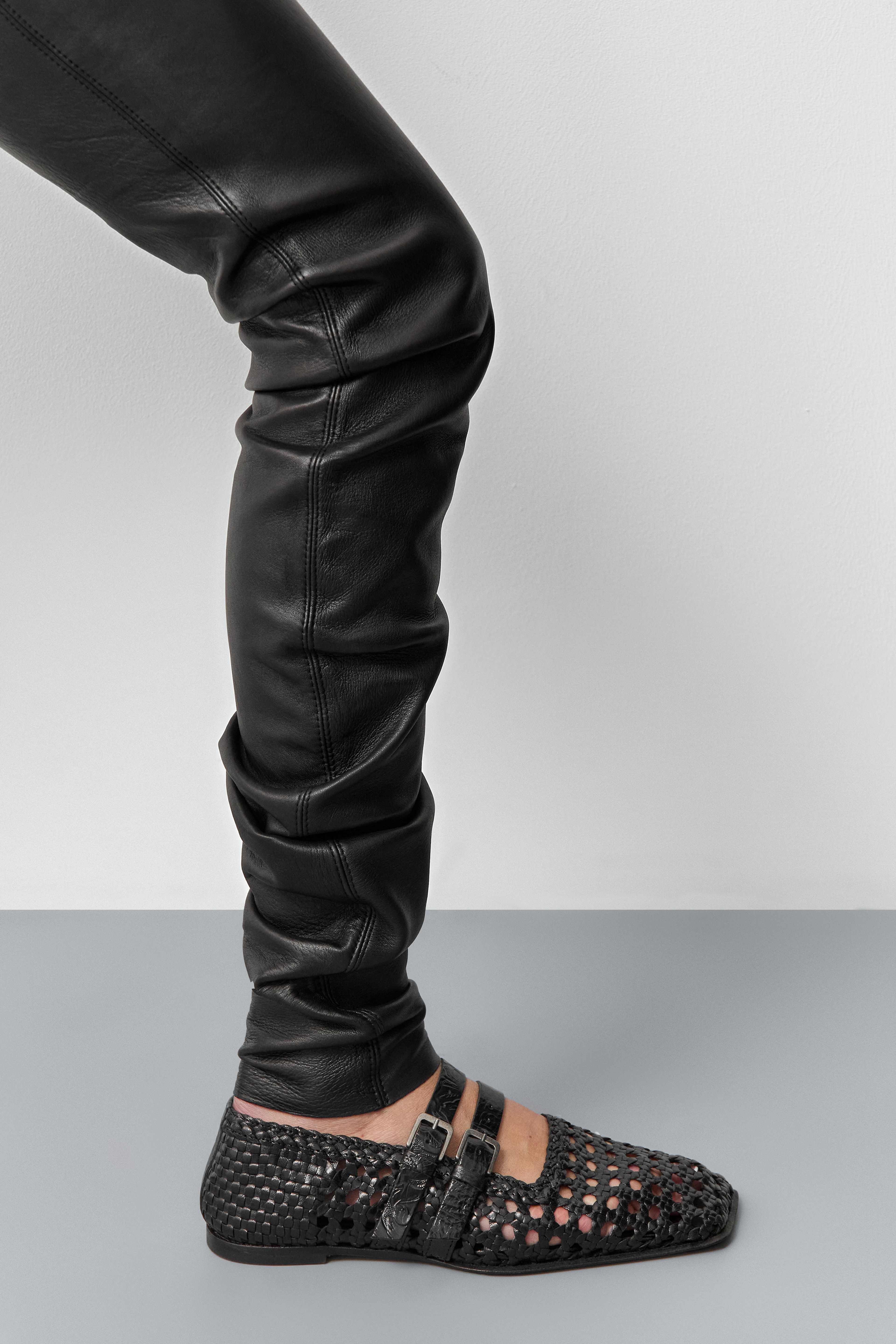 Kiran Black Woven Leather Strappy Ballerinas | Miista | Designed & Handmade in Europe