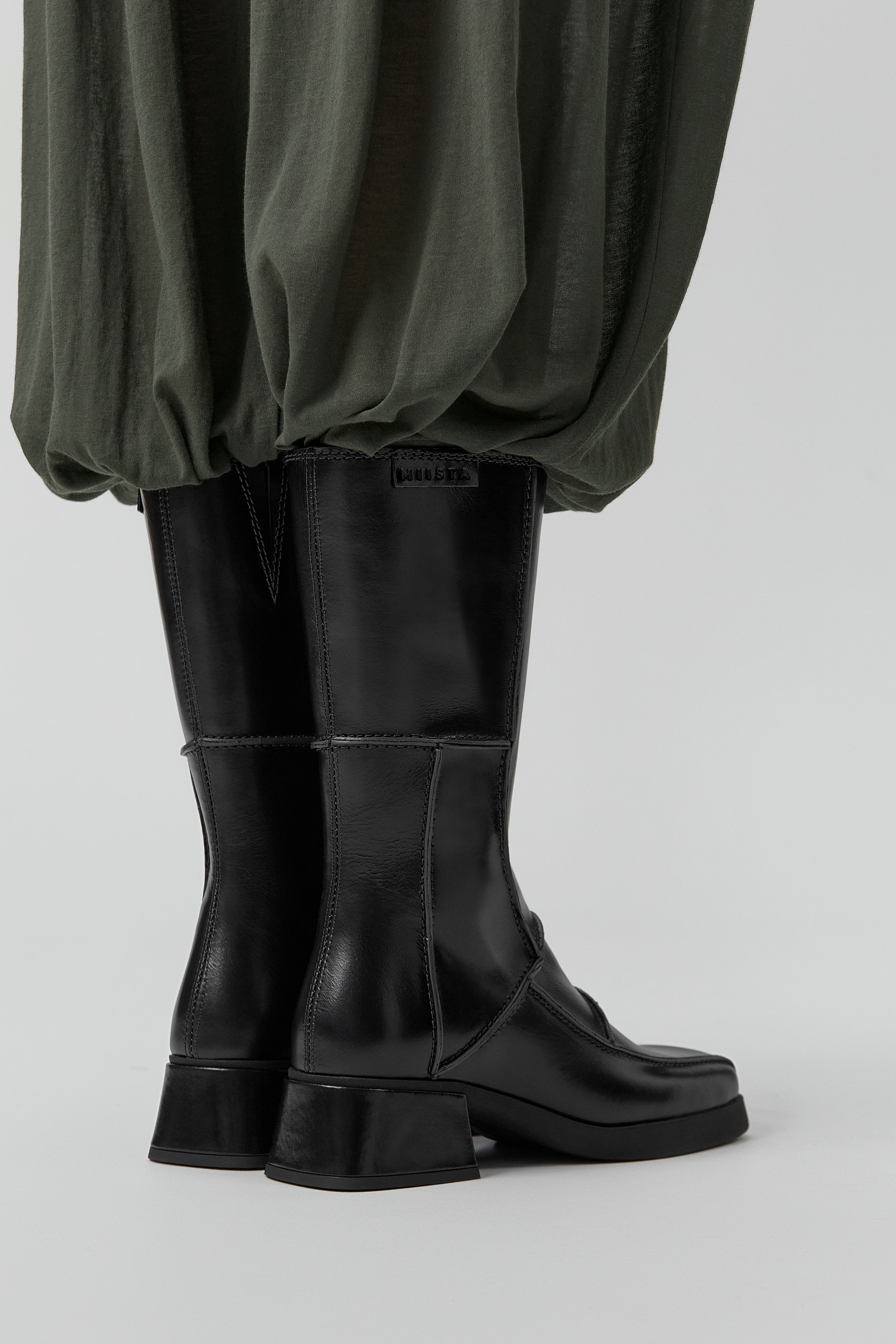 Neaera Boots - Black Leather Grey Stitching | Miista | Designed & Handmade in Europe