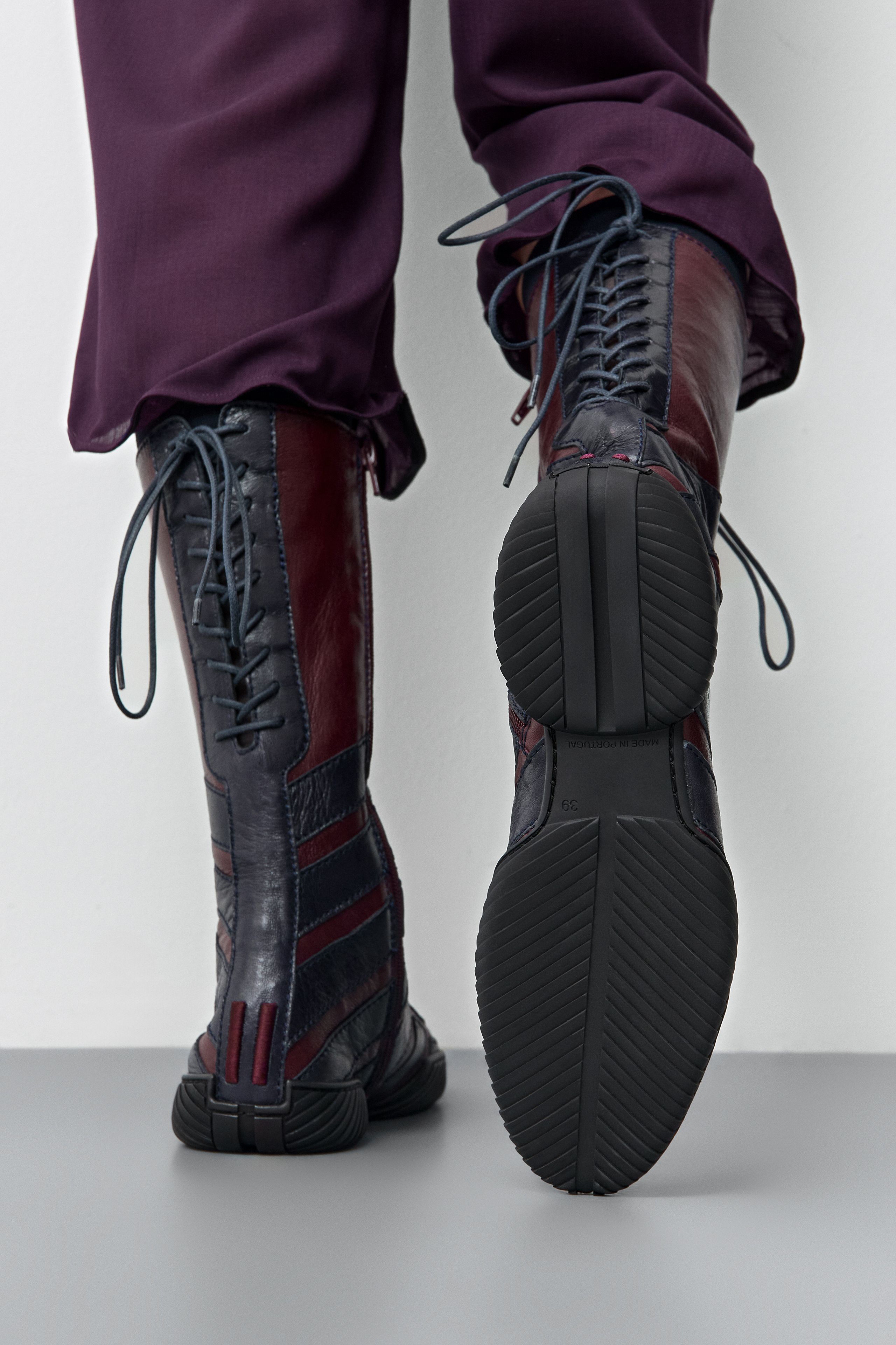 Imogen Boots - Burgundy and Navy Leather | Miista