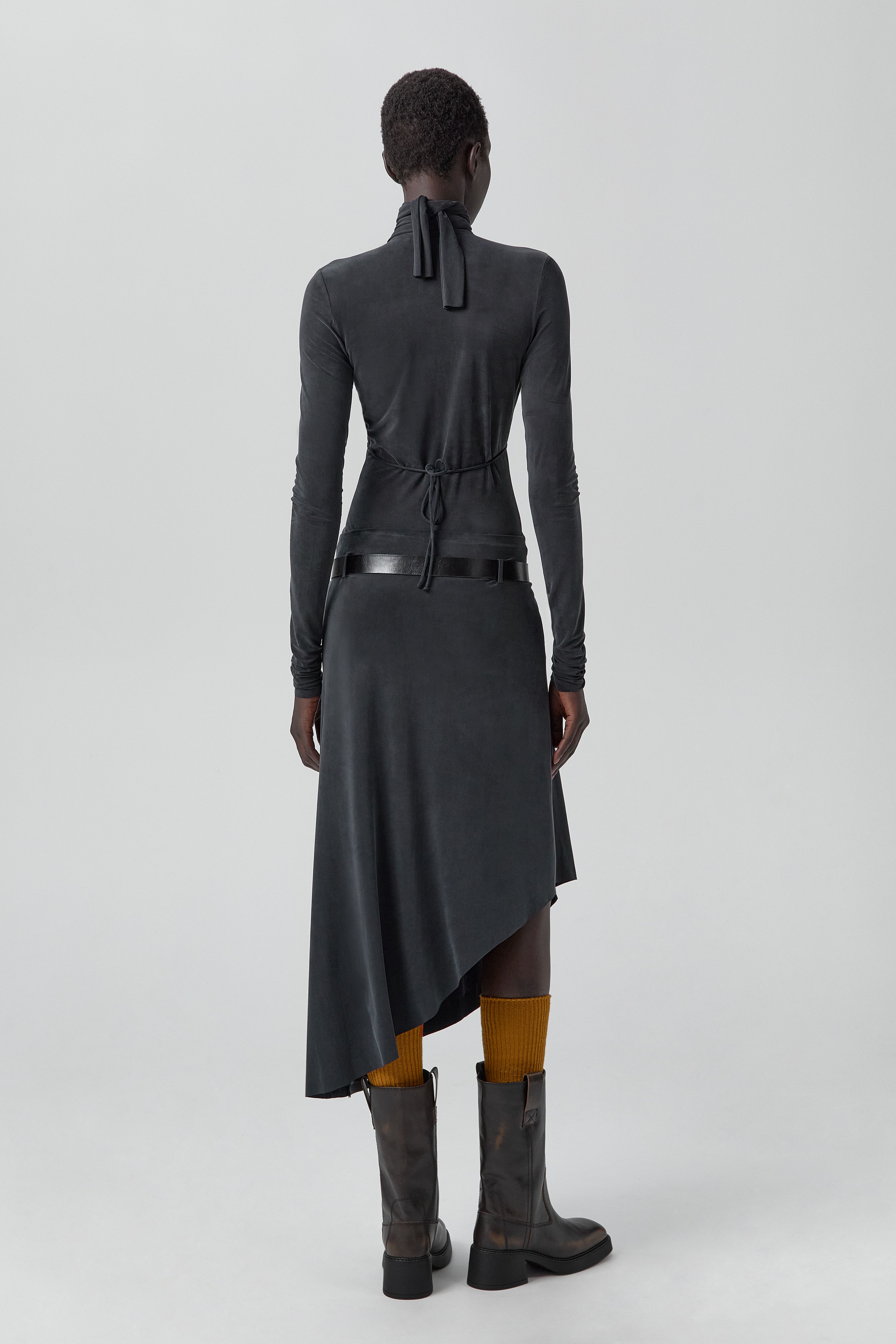 Lynd Dress - Washed Black Ribbed Cupro | Miista | Designed & Handmade in Europe