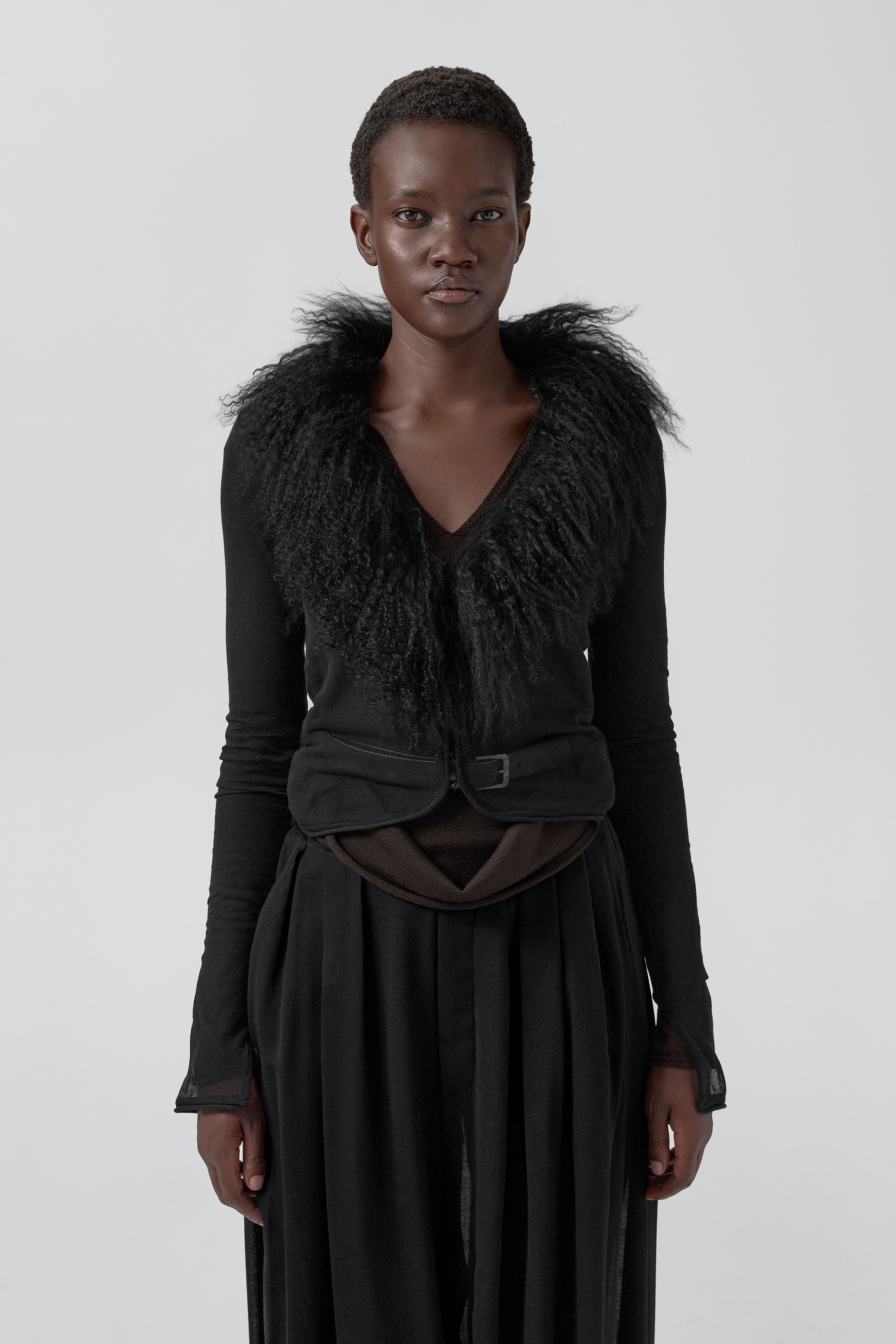 Ripley Black Fuzzy Collar Mini Knit Jacket | Miista | Designed & Handmade in Europe