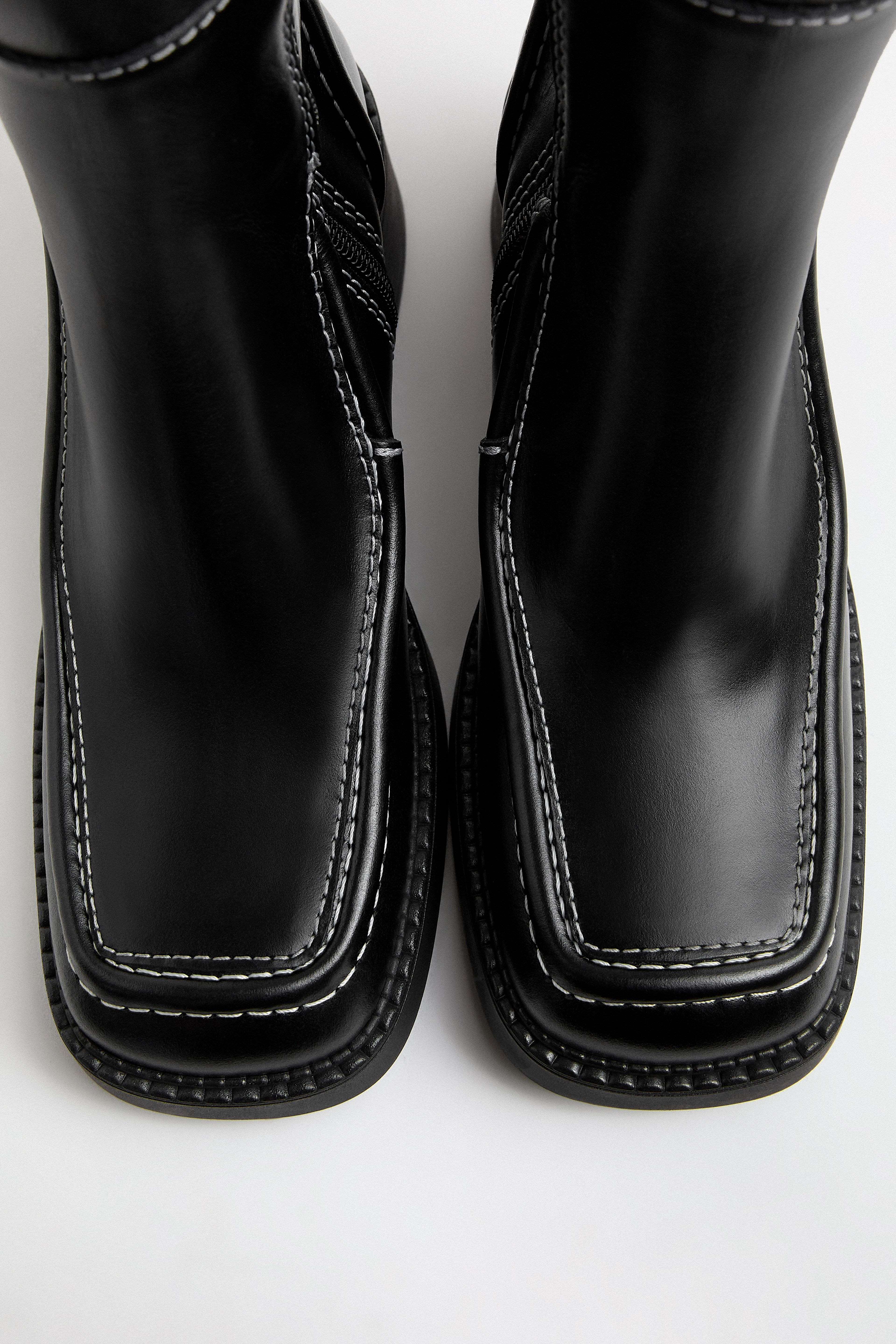 Dagmara Boots - Black Leather White Stitching | Miista | Designed & Handmade in Europe