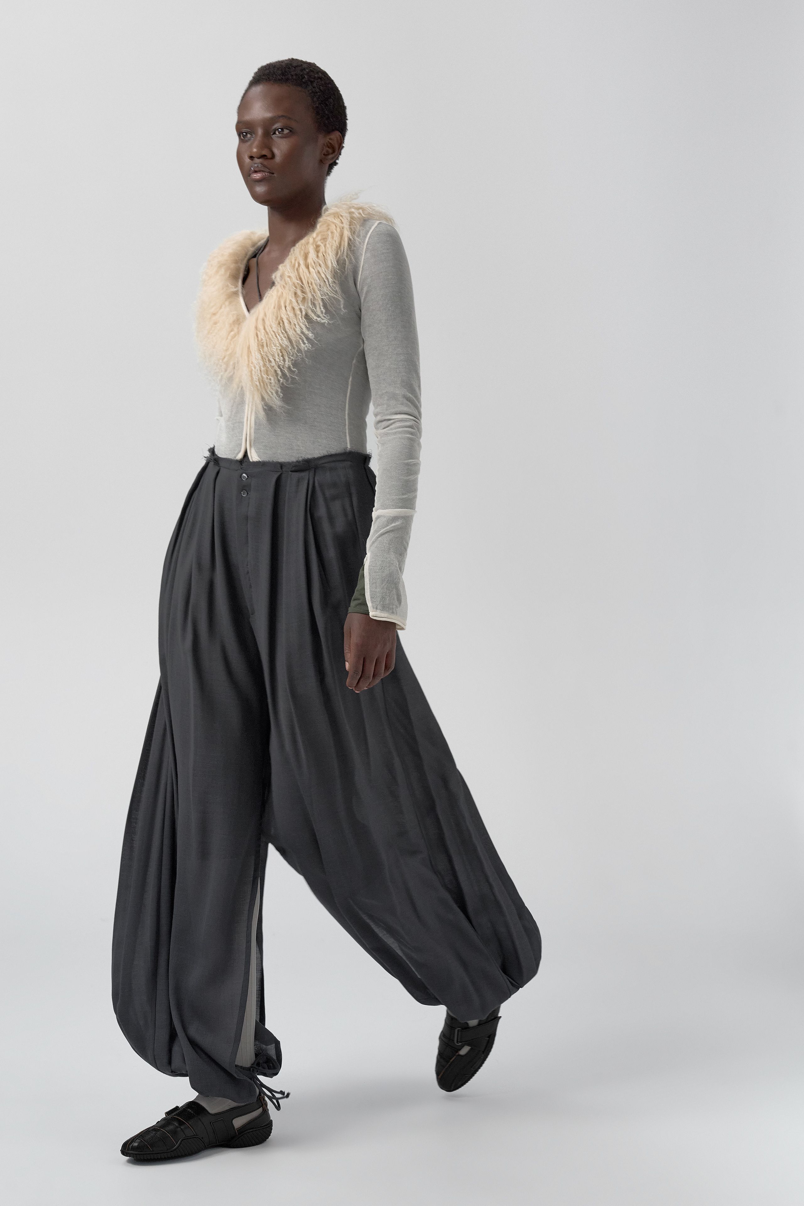 Kara Trousers - Grey Pleated Virgin Wool | Miista | Designed & Handmade in Europe