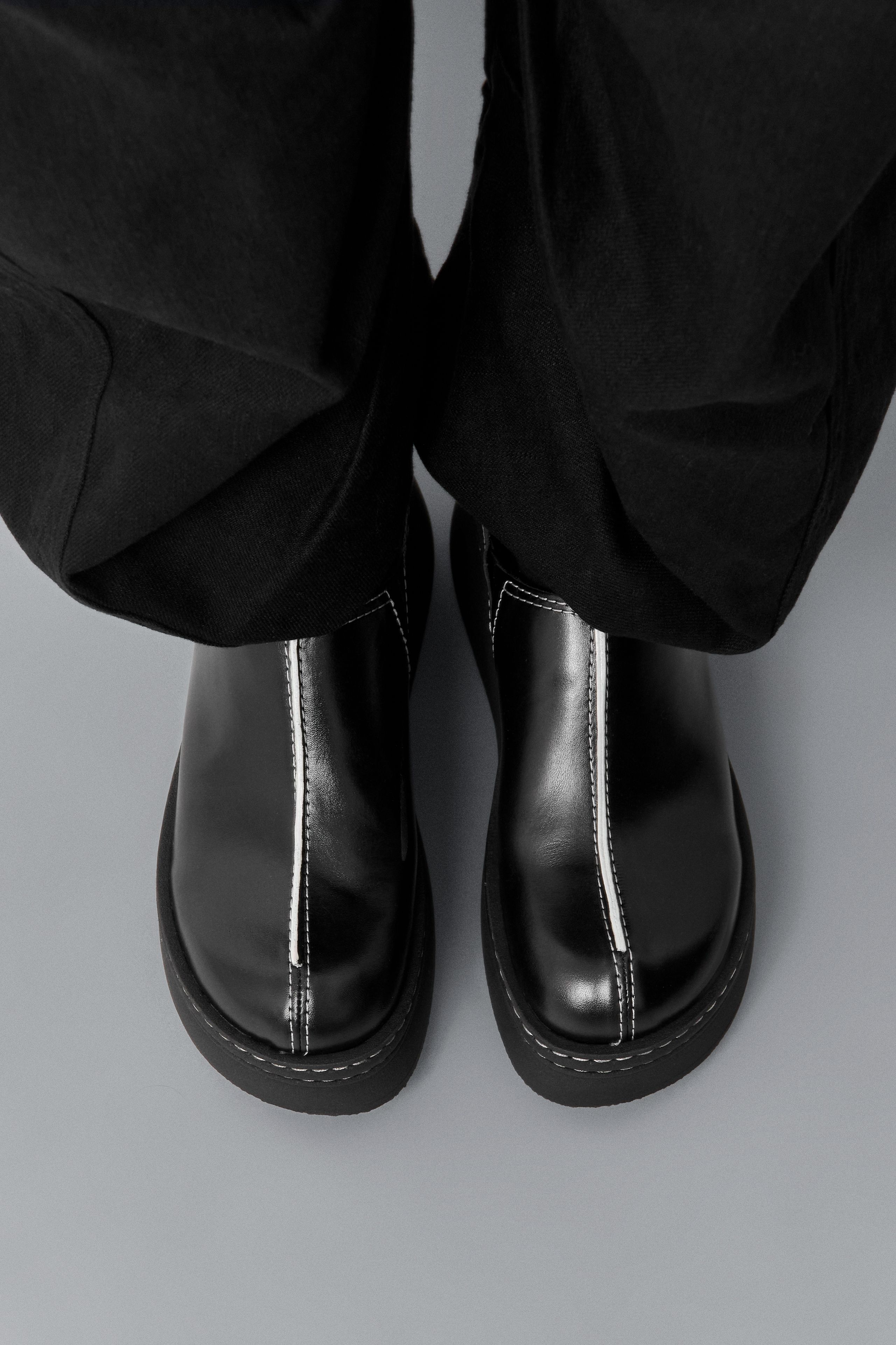 Mego Mules - Black Leather White Stitching | Miista