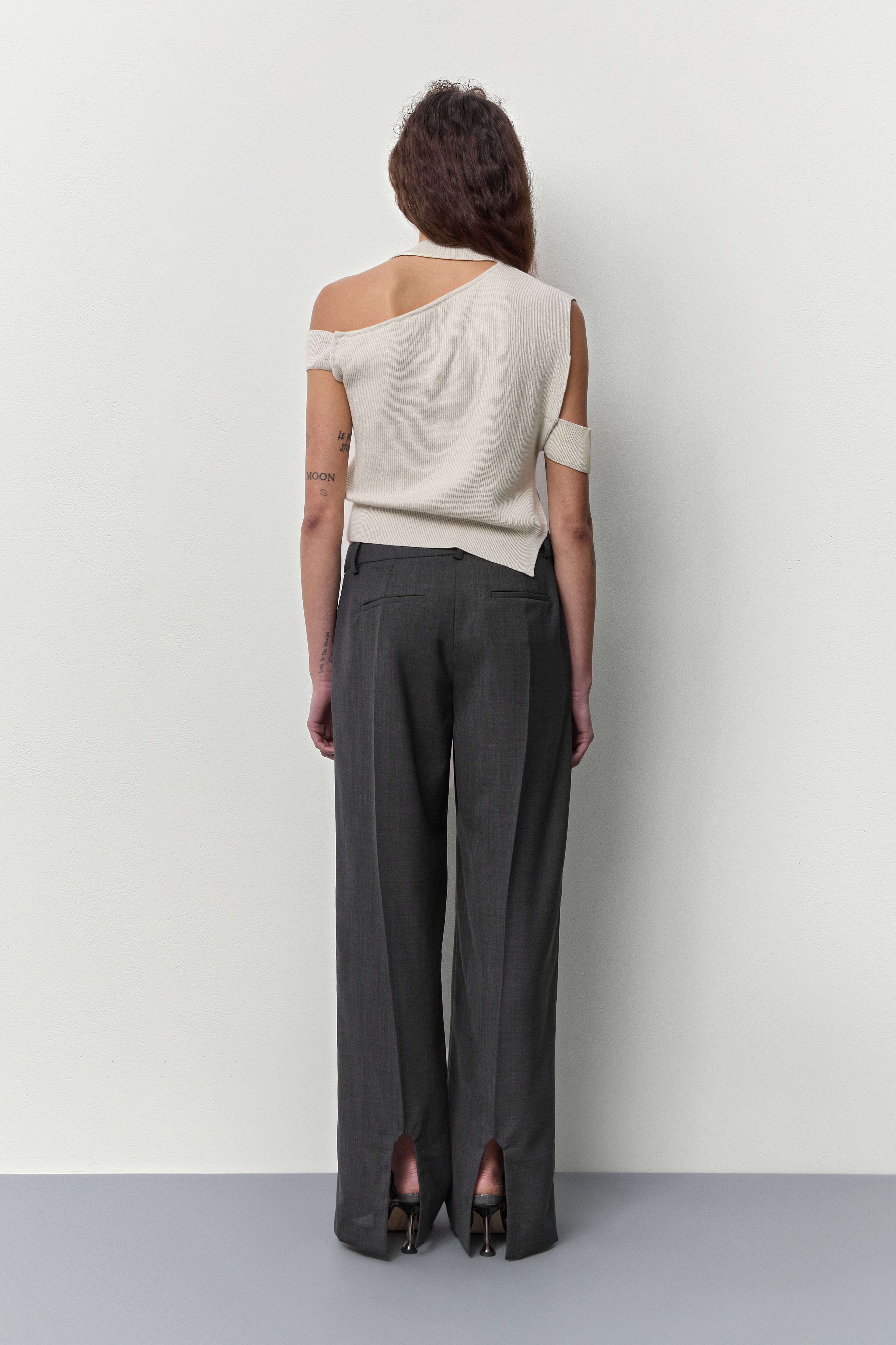 Lilou Ecru Asymmetric Knit Vest | Miista | Designed & Handmade in Europe