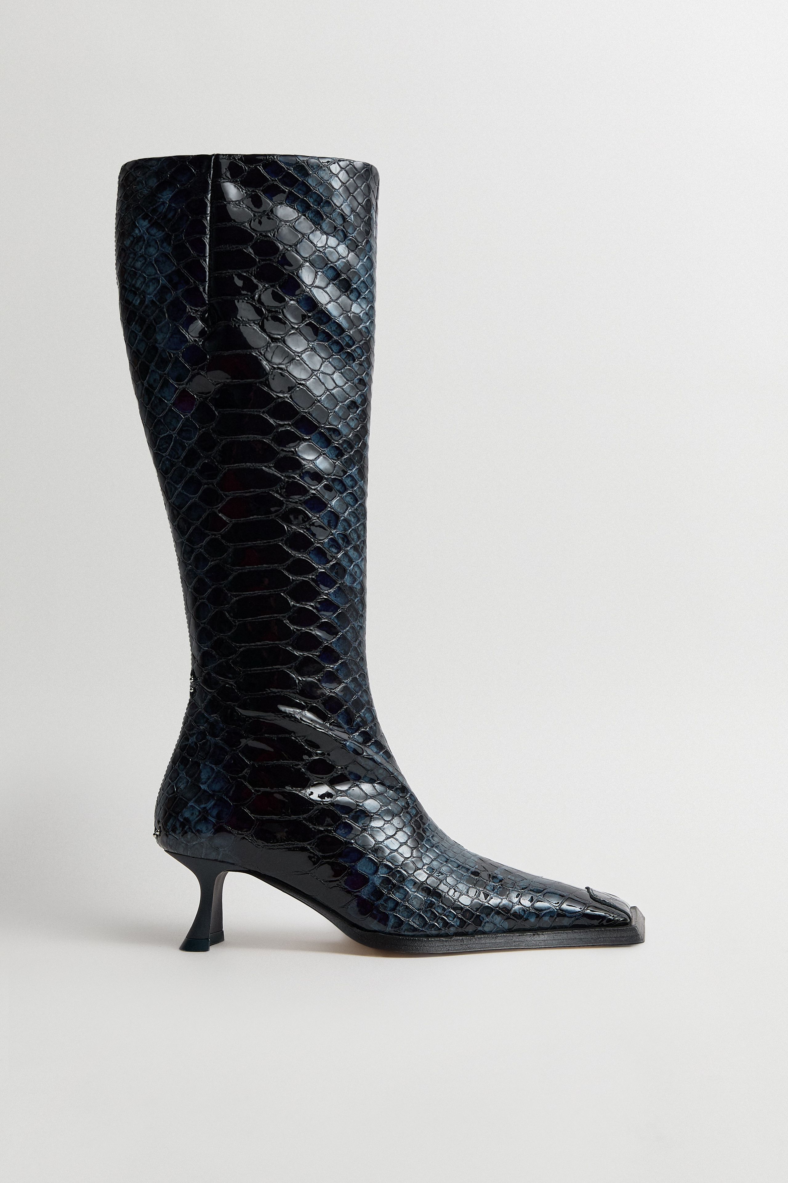 Alfreda Boots Navy Embossed Snake Leather | Miista | Designed & Handmade in Europe
