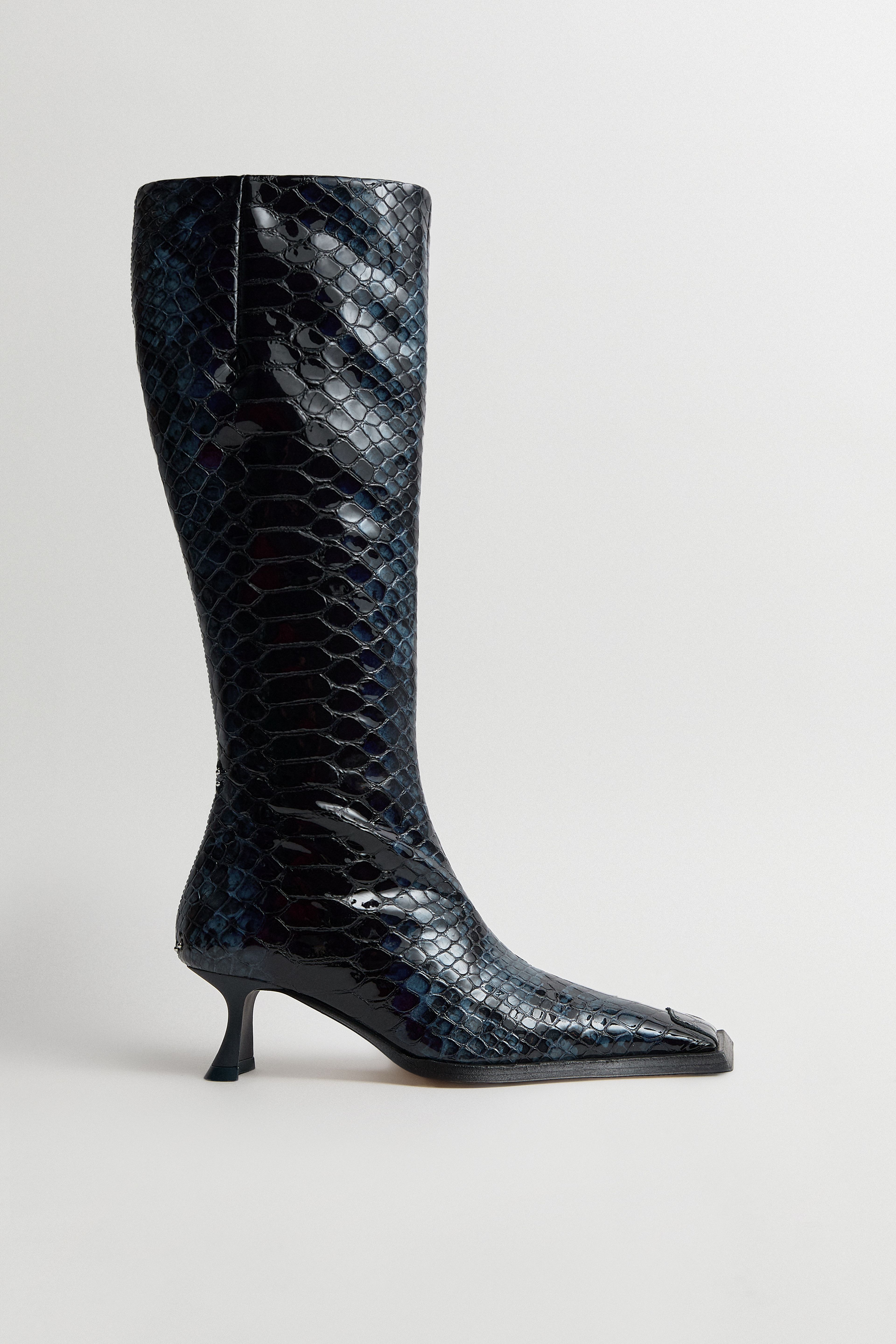 Alfreda Boots Navy Embossed Snake Leather | Miista | Designed & Handmade in Europe