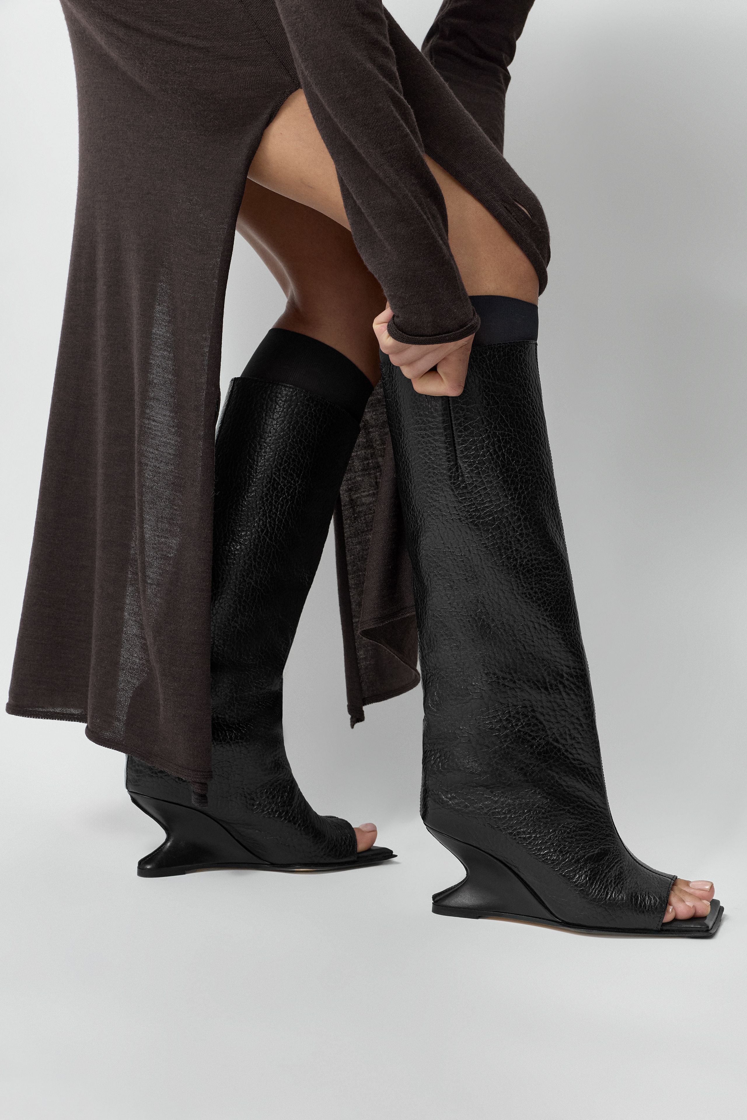 Salima Black Peep Toe Tall Boots | Miista | Designed & Handmade in Europe