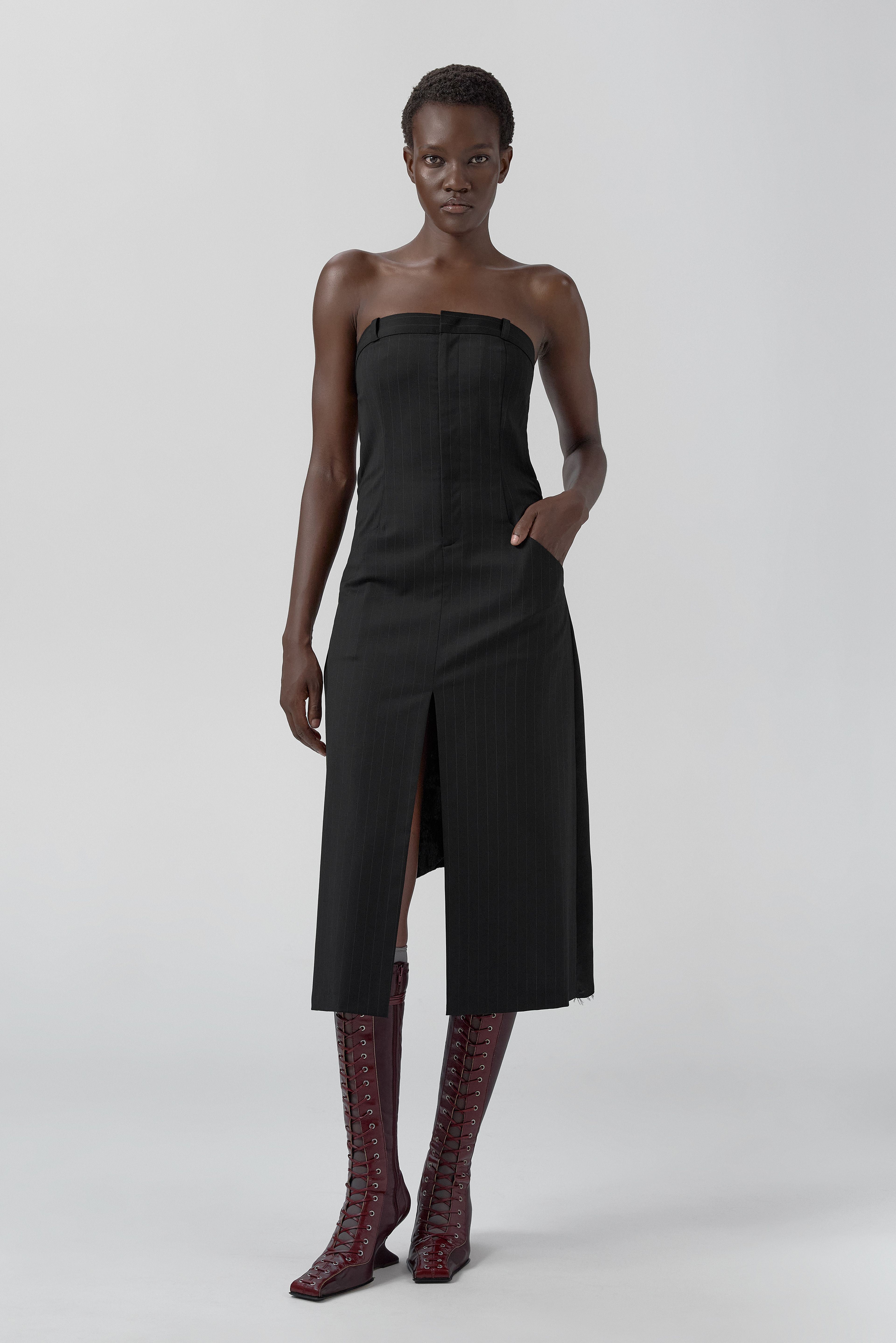 Shana Burgundy Strech Lace Tall Boots | Miista | Designed & Handmade in Europe