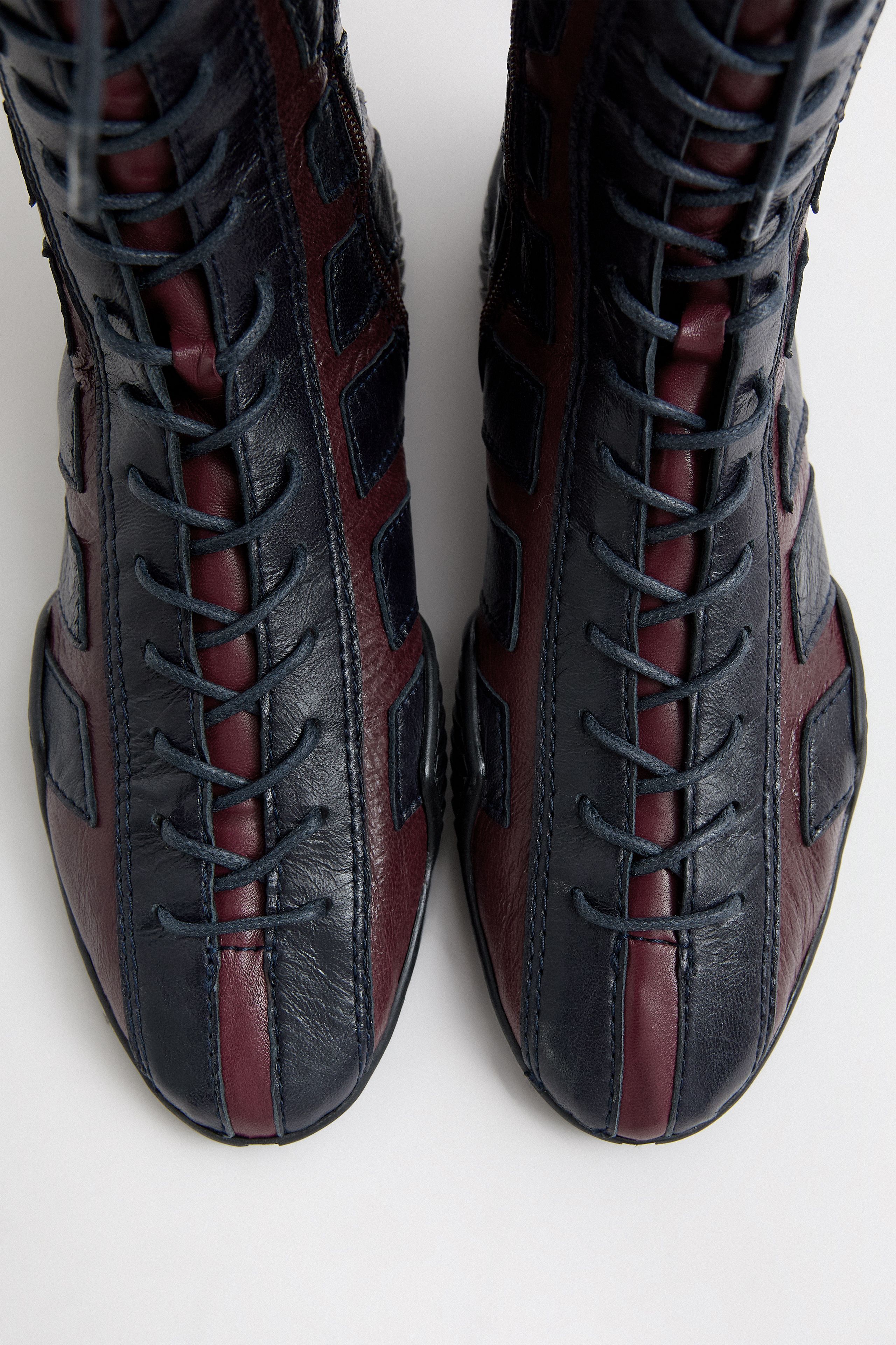 Imogen Boots - Burgundy and Navy Leather | Miista
