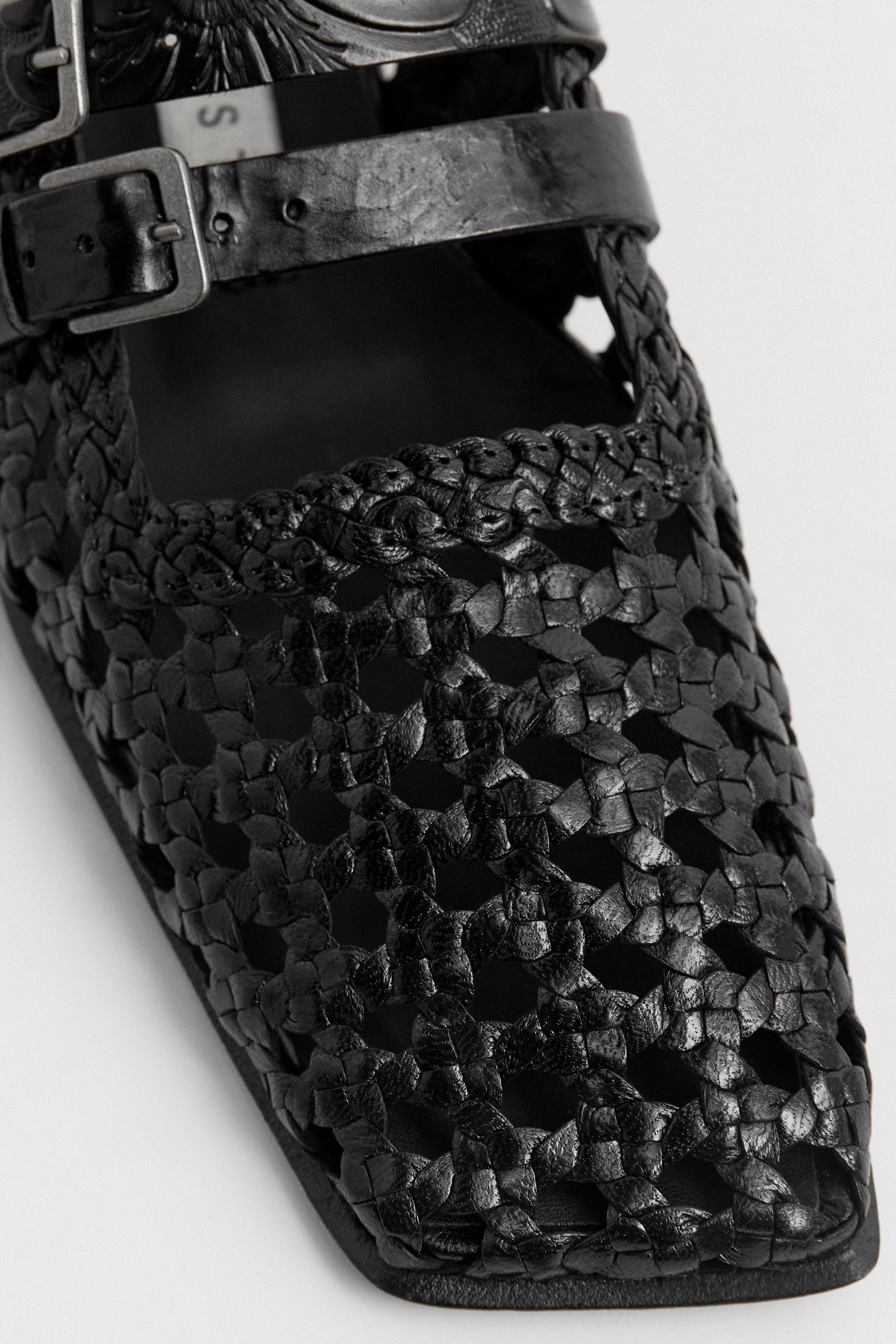 Kiran Black Woven Leather Strappy Ballerinas | Miista | Designed & Handmade in Europe
