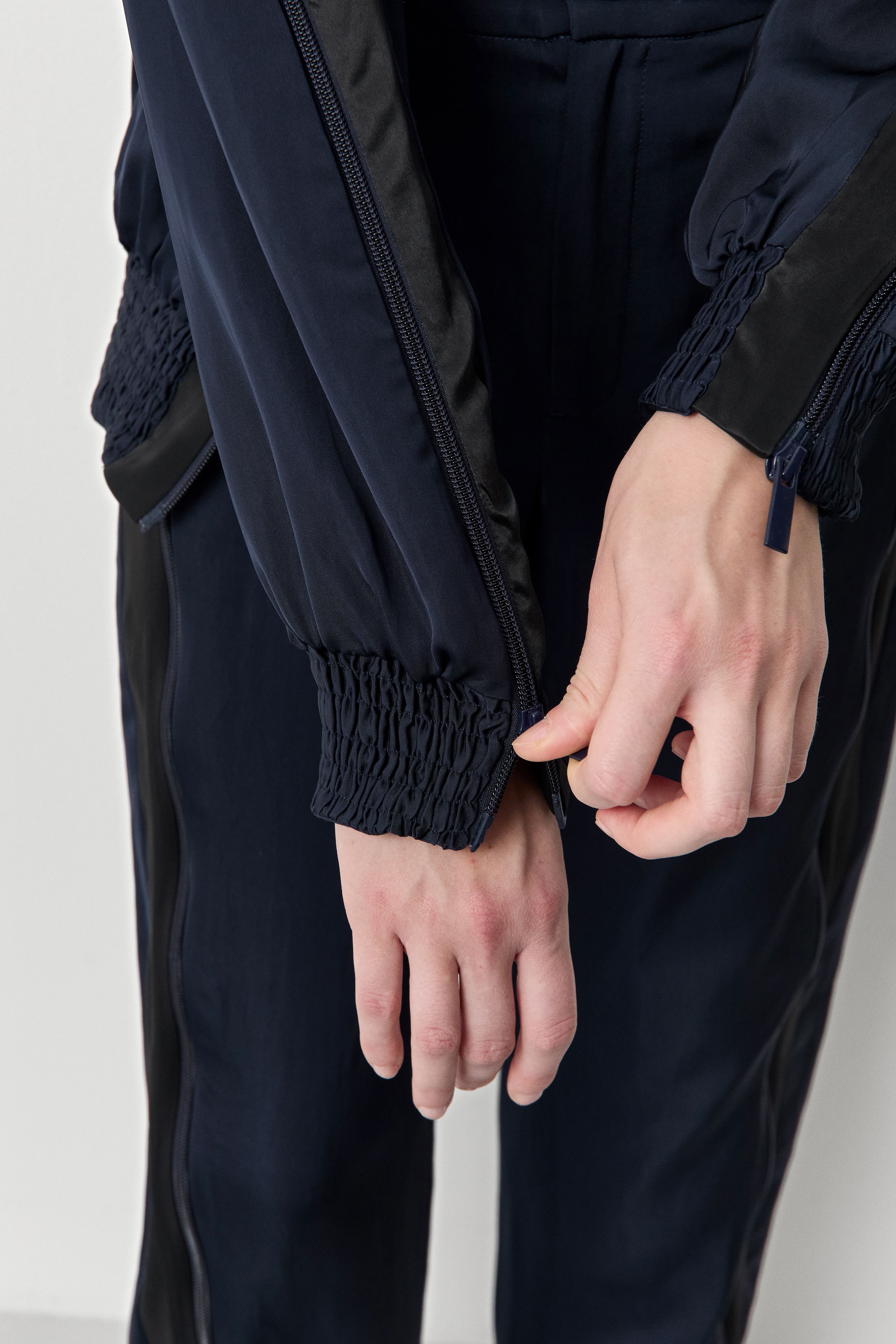 Cressida Deep Blue And Black Bomber Jacket | Miista | Designed & Handmade in Europe