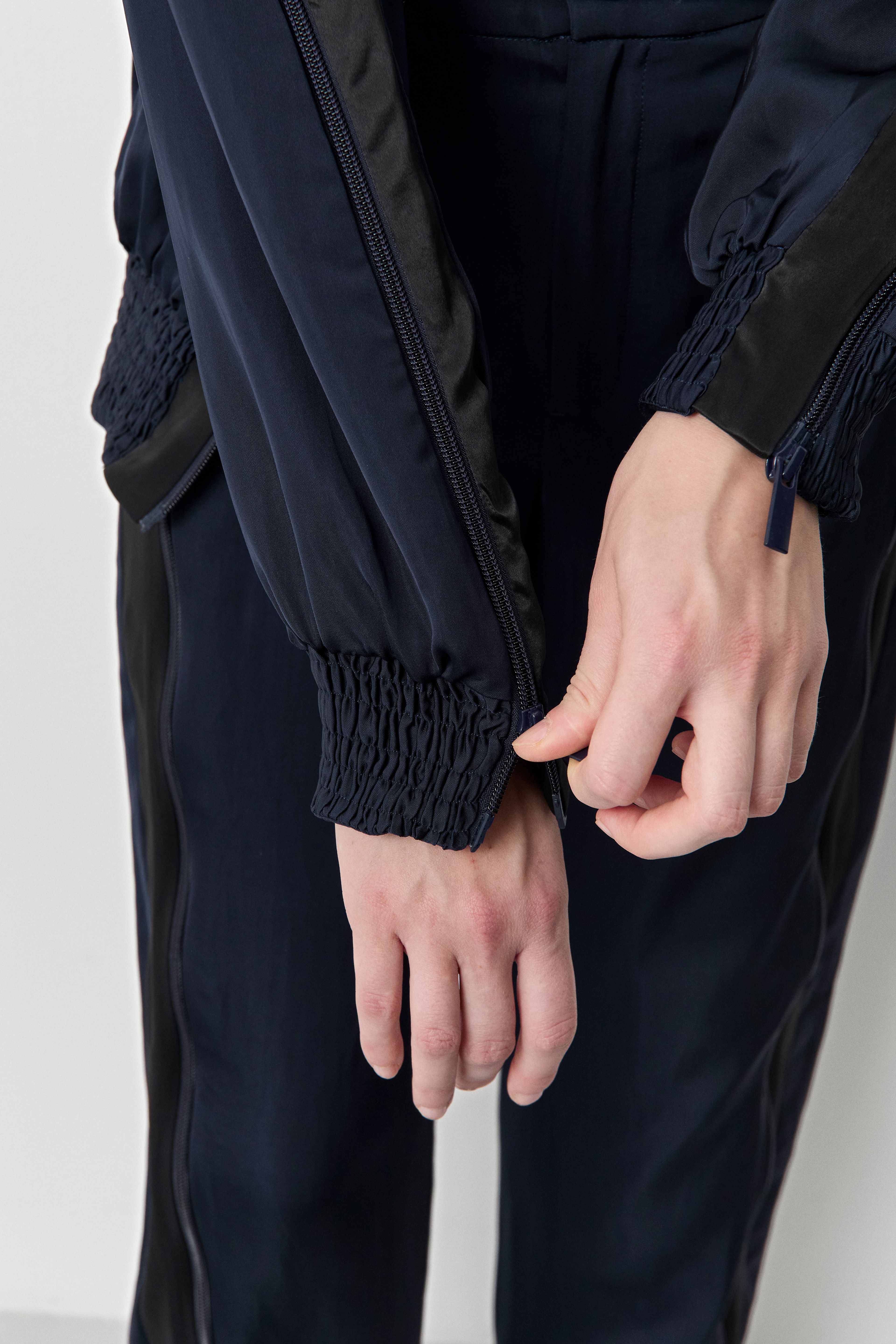 Cressida Deep Blue And Black Bomber Jacket | Miista | Designed & Handmade in Europe