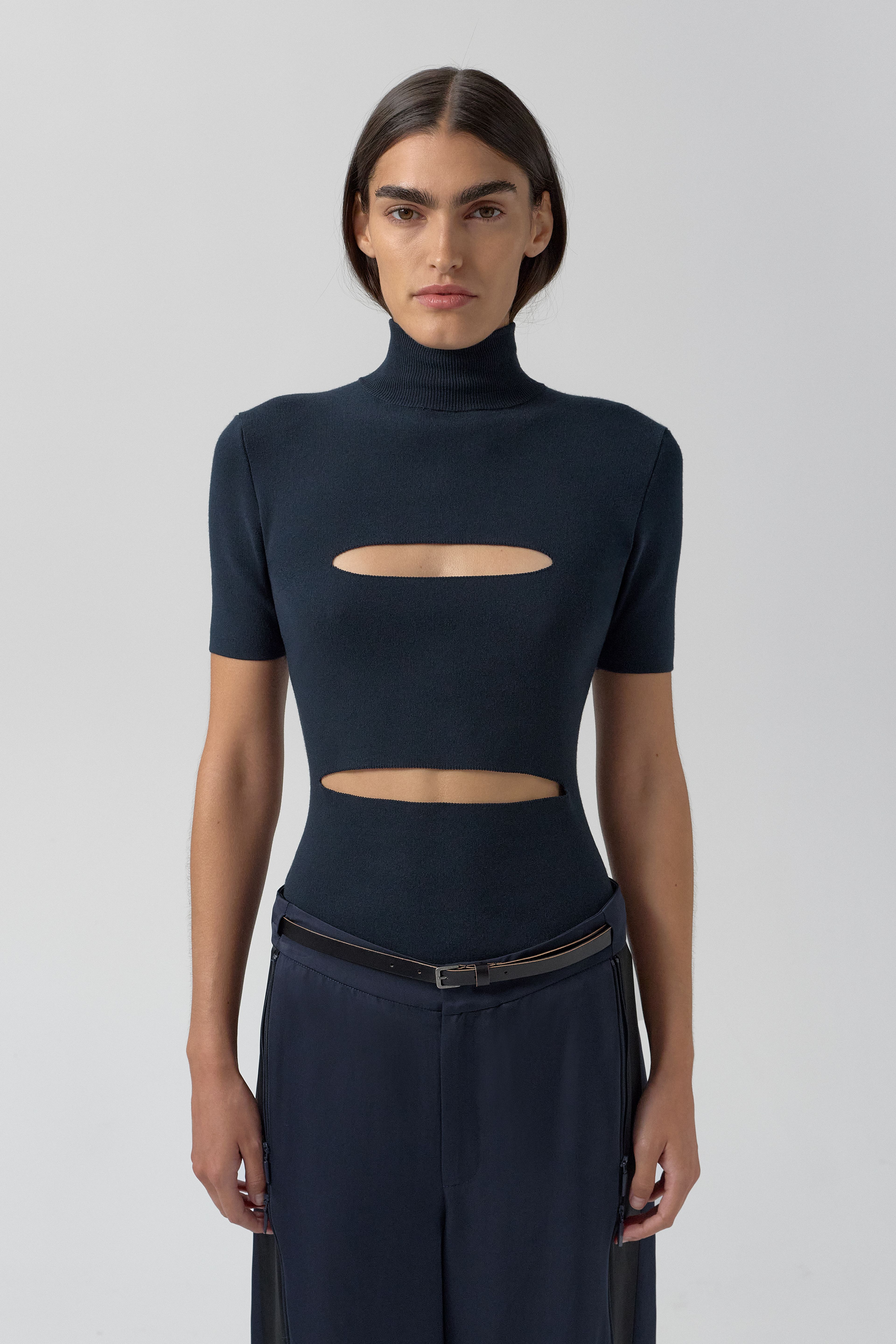 Candida Top - Navy Viscose Knit | Miista | Designed & Handmade in Europe