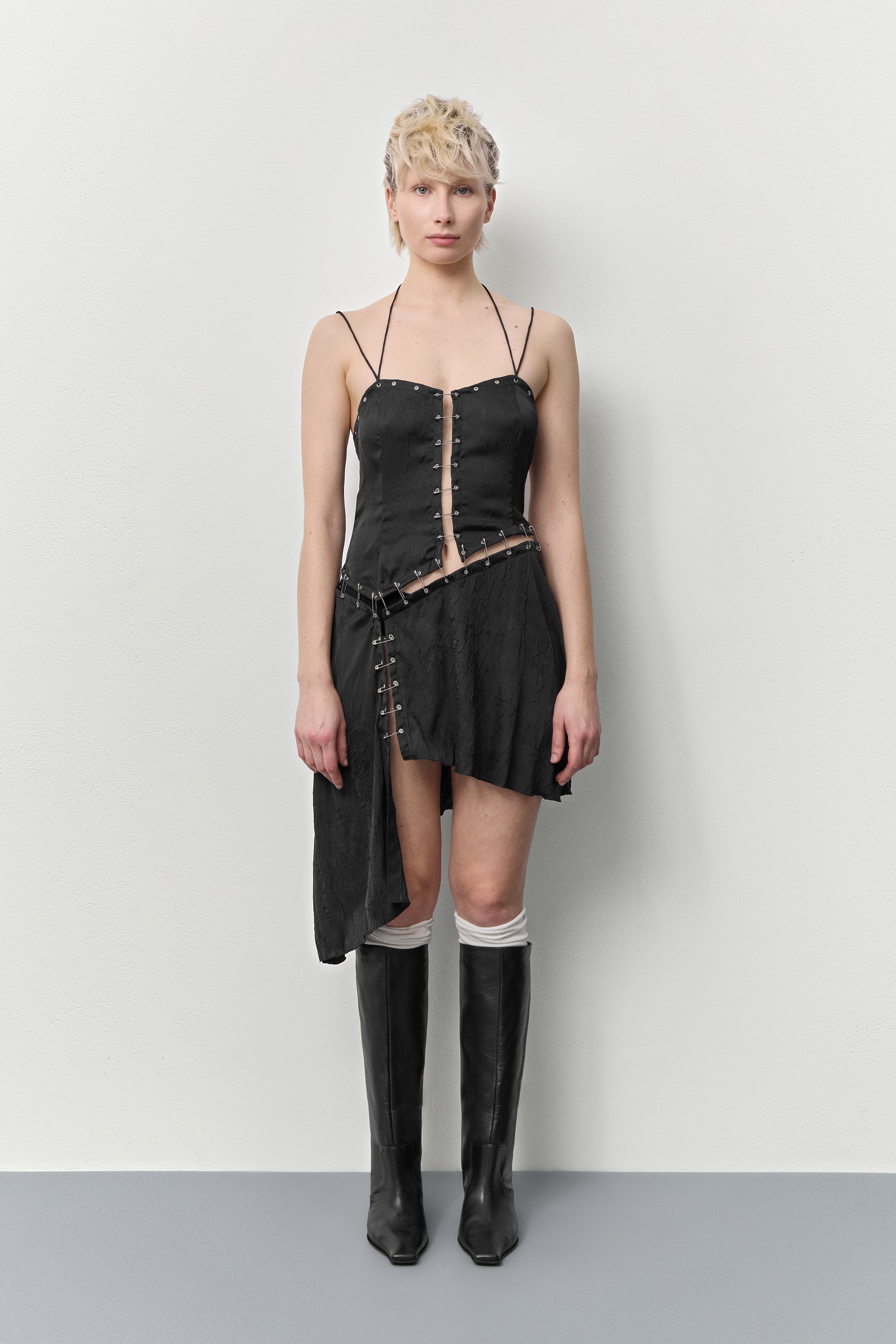 black satin ruffle dress Black Satin Ruffle Dress