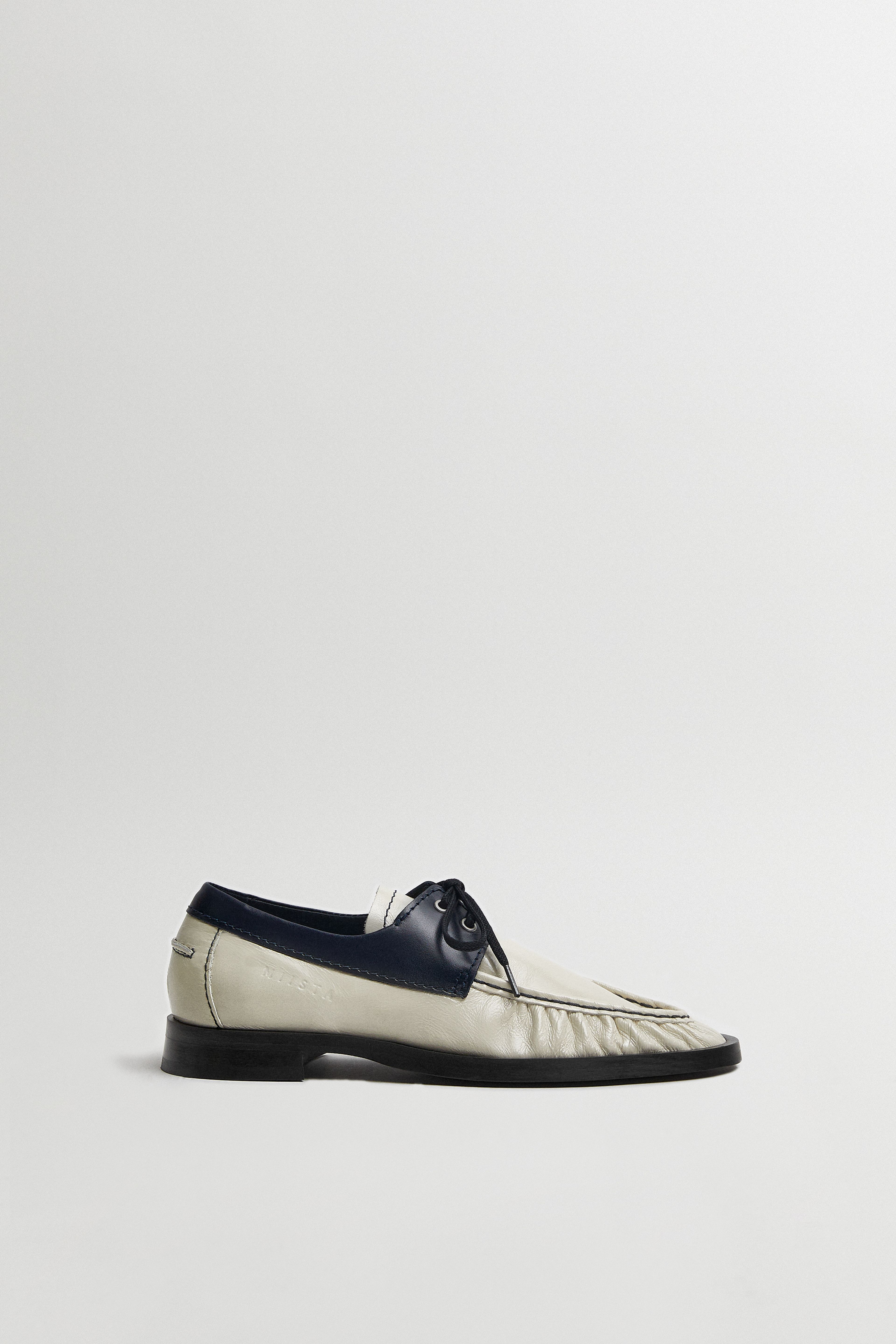 Edelira Cream Navy Bicolor Derby Loafers | Designed & Handmade in Europe