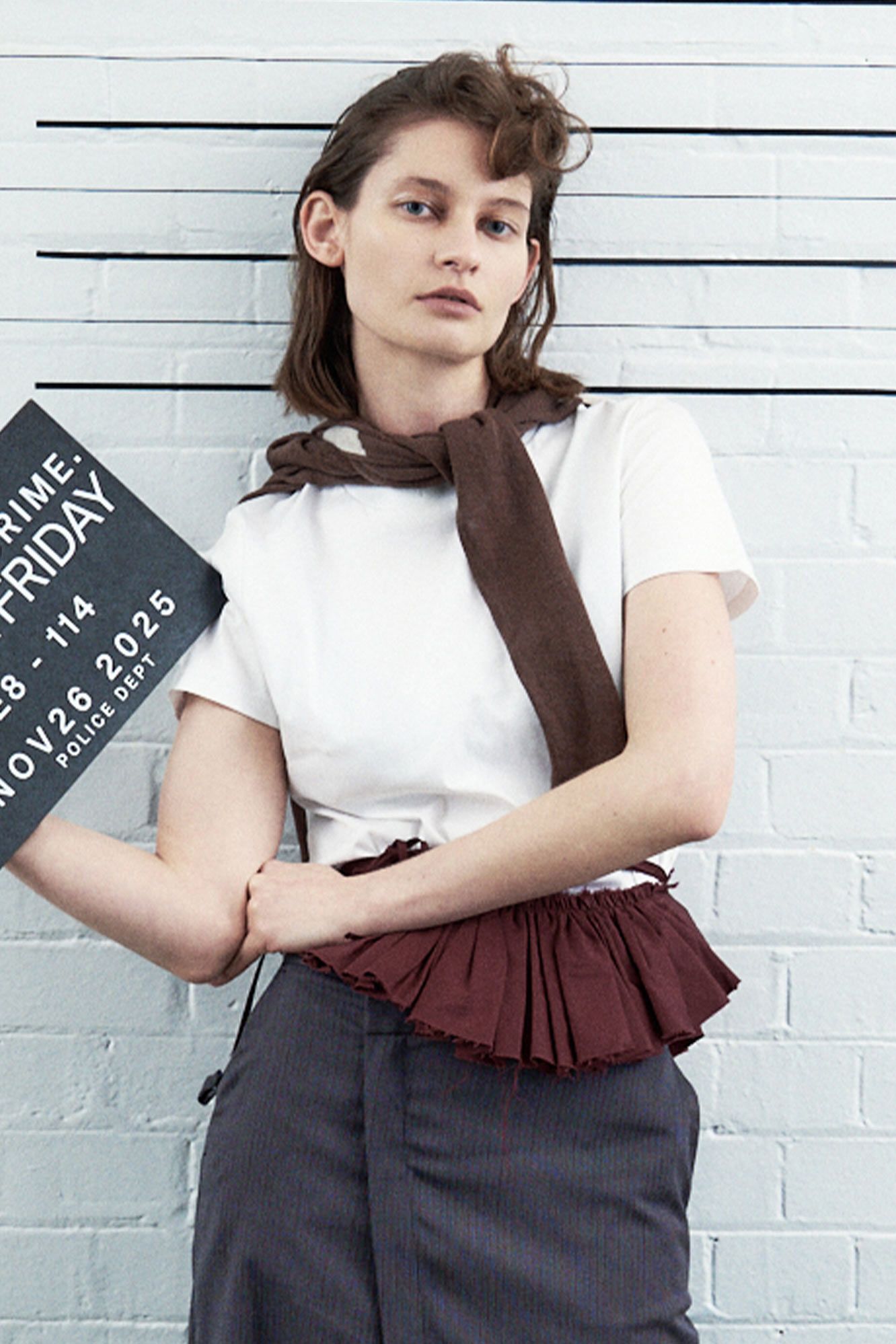 Grethy Burgundy And Grey Pinstripe Long Skirt | Miista | Designed & Handmade in Europe