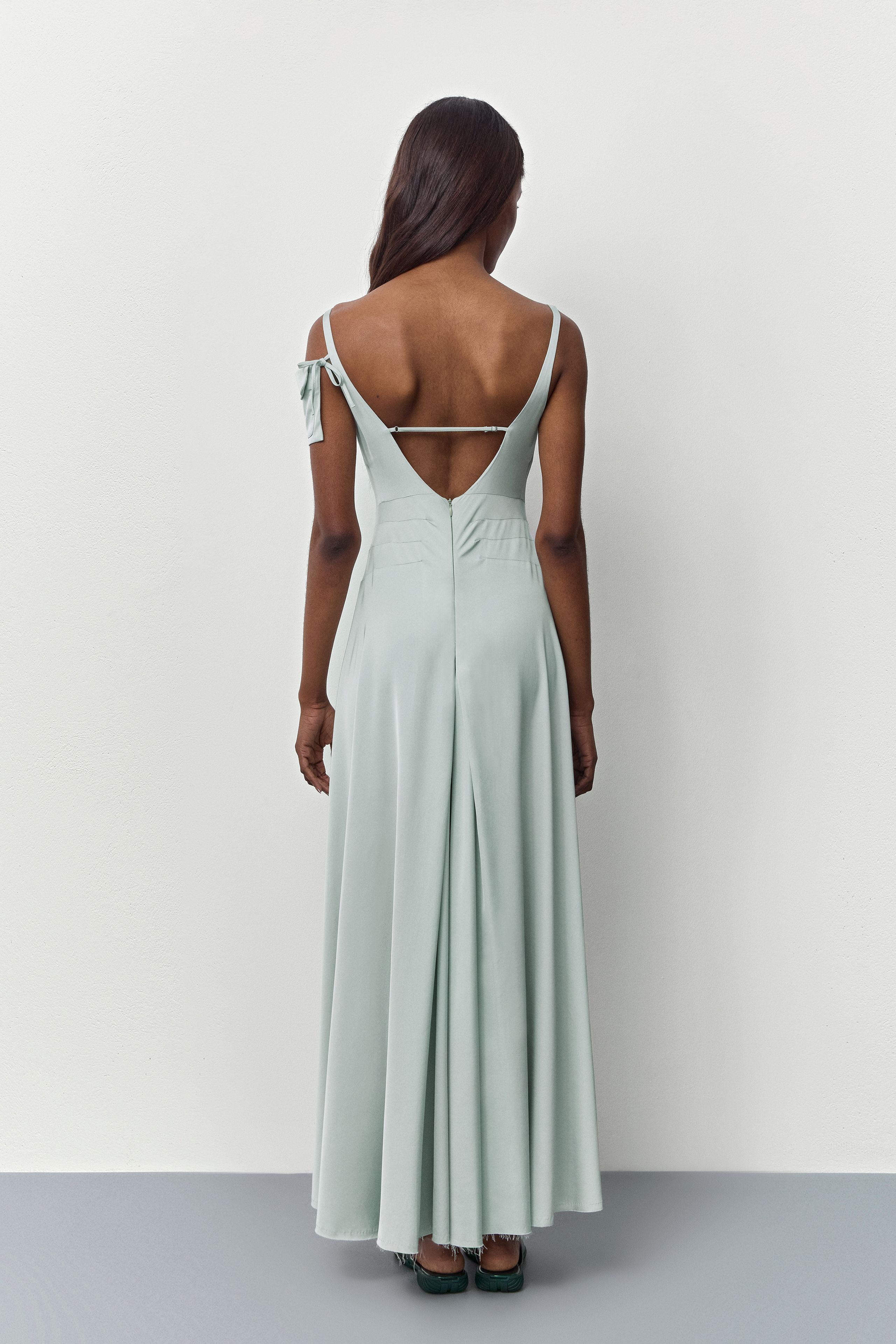 Rekka Dress - Mint Godet Satin | Miista