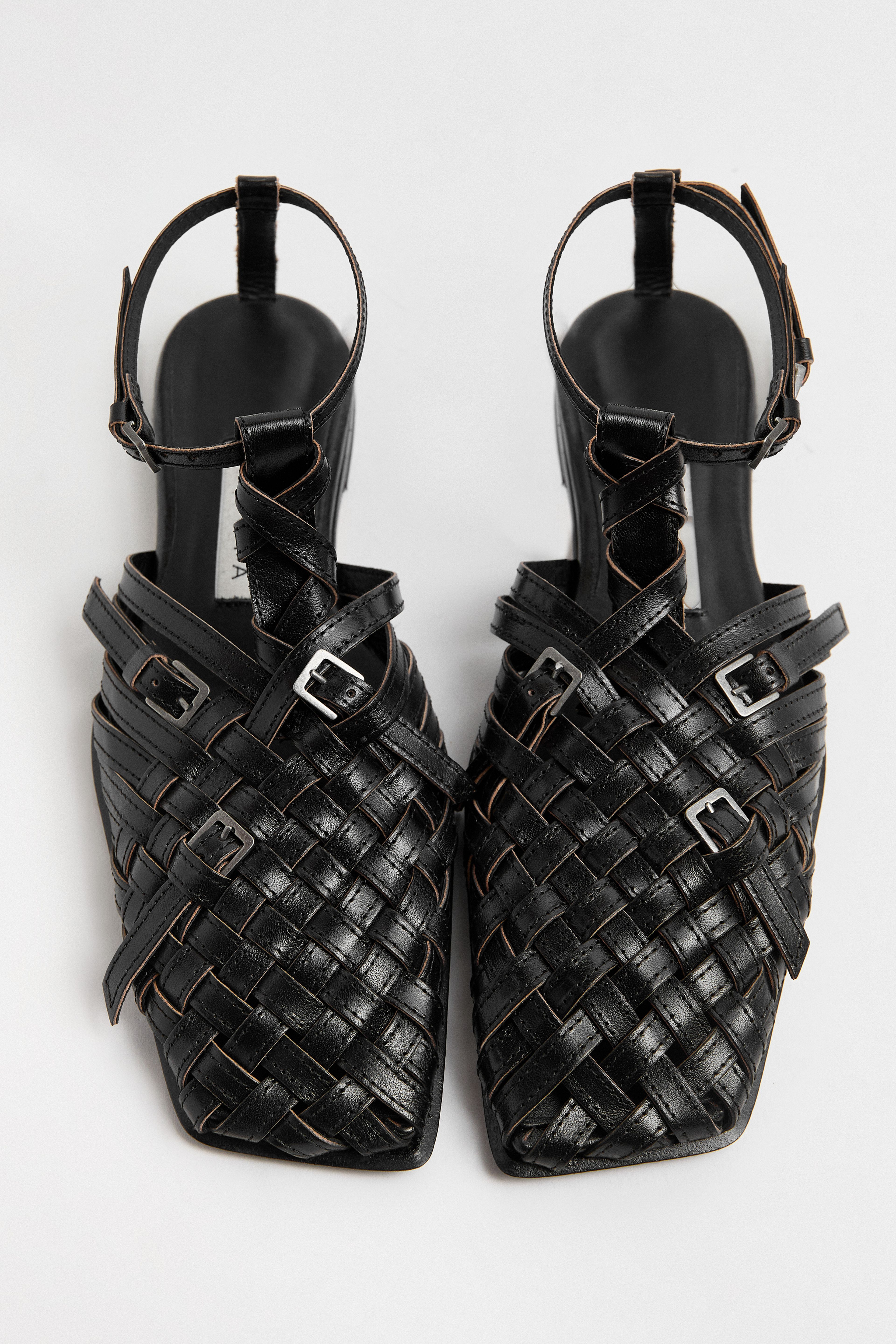 Mayra Black Woven Leather Sandals | Miista | Designed & Handmade in Europe