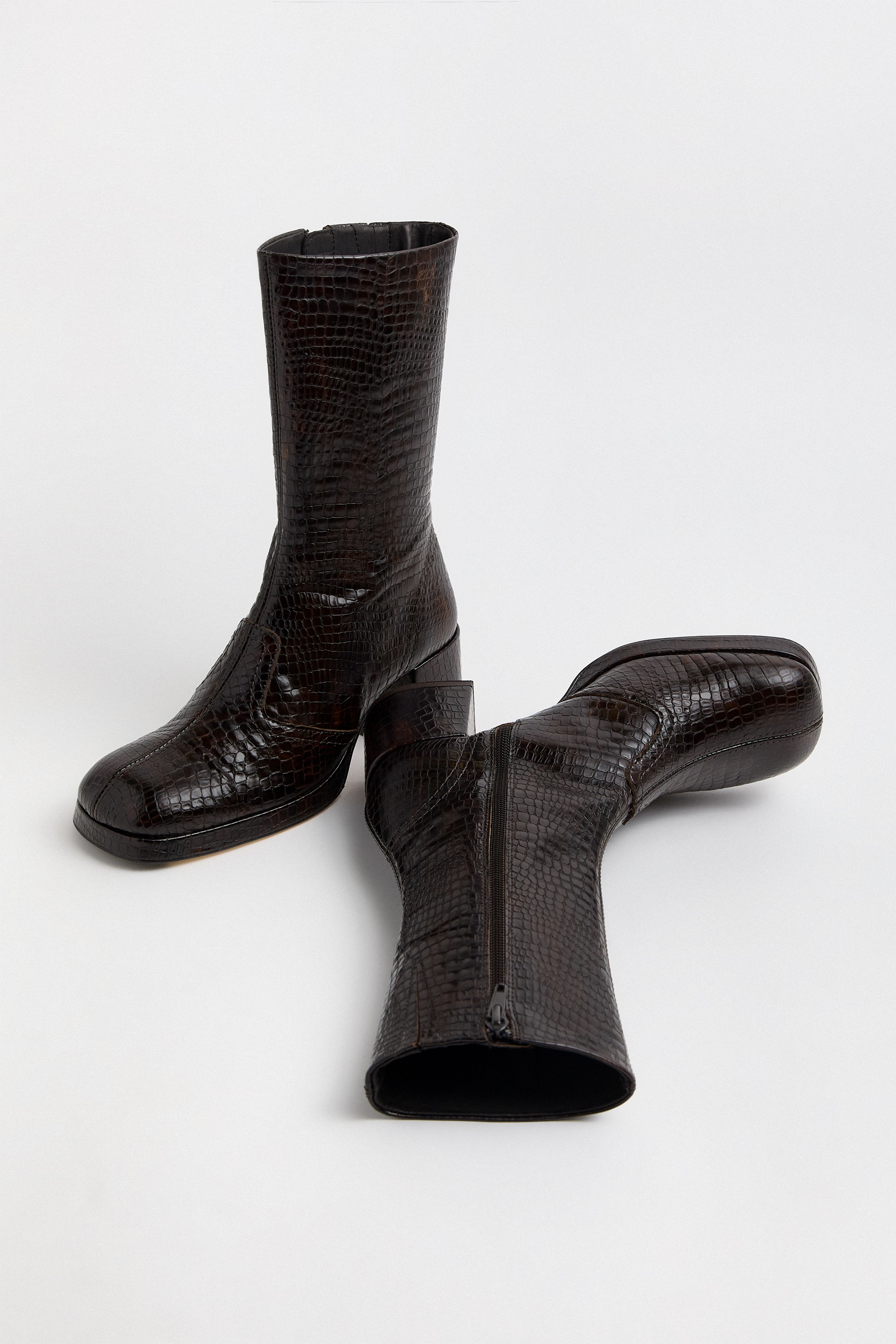 Cass Boots Brown Croco Embossed Leather | Miista | Designed & Handmade in Europe