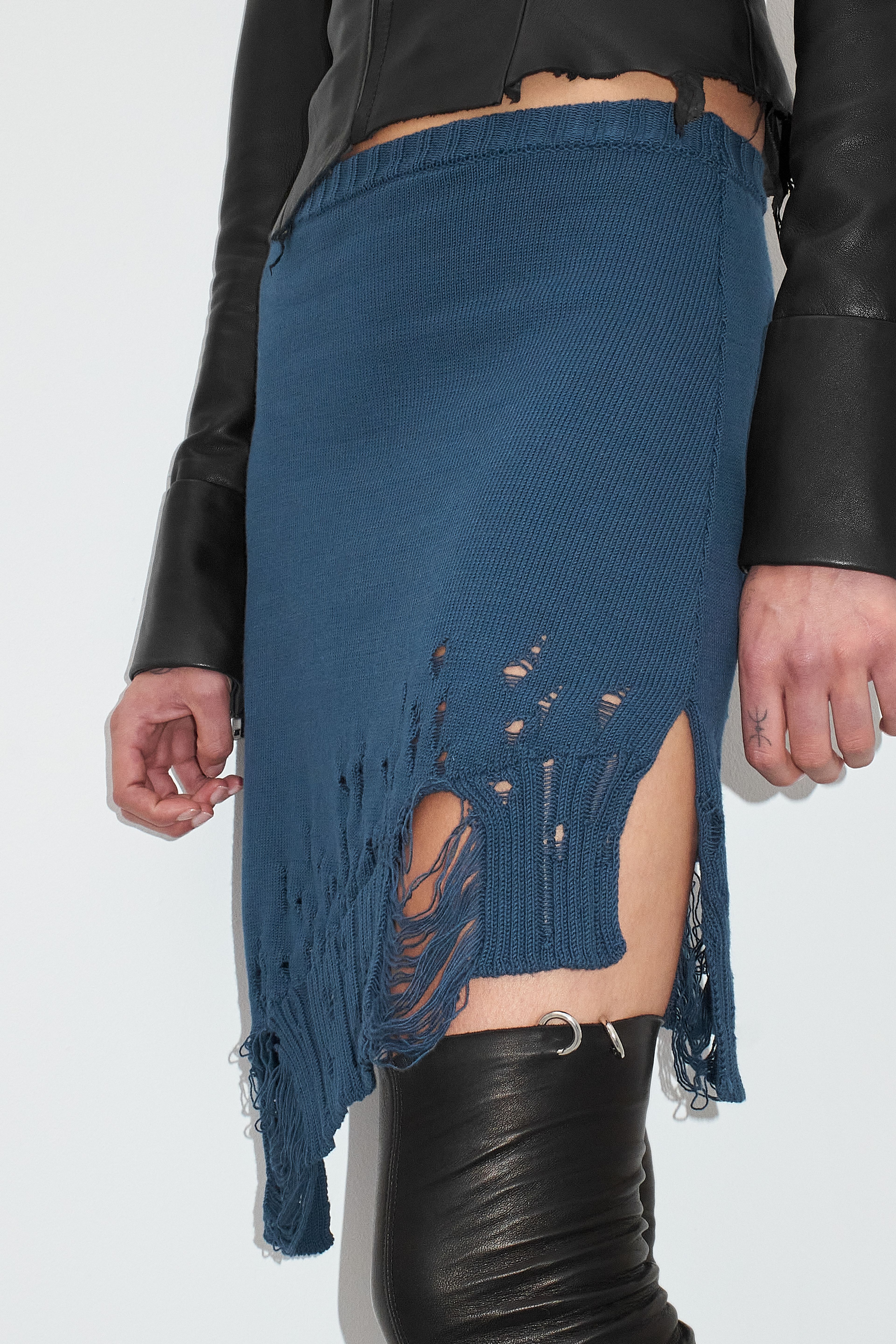 Numa Distressed Navy Knit Skirt | Designed & Handmade in Europe