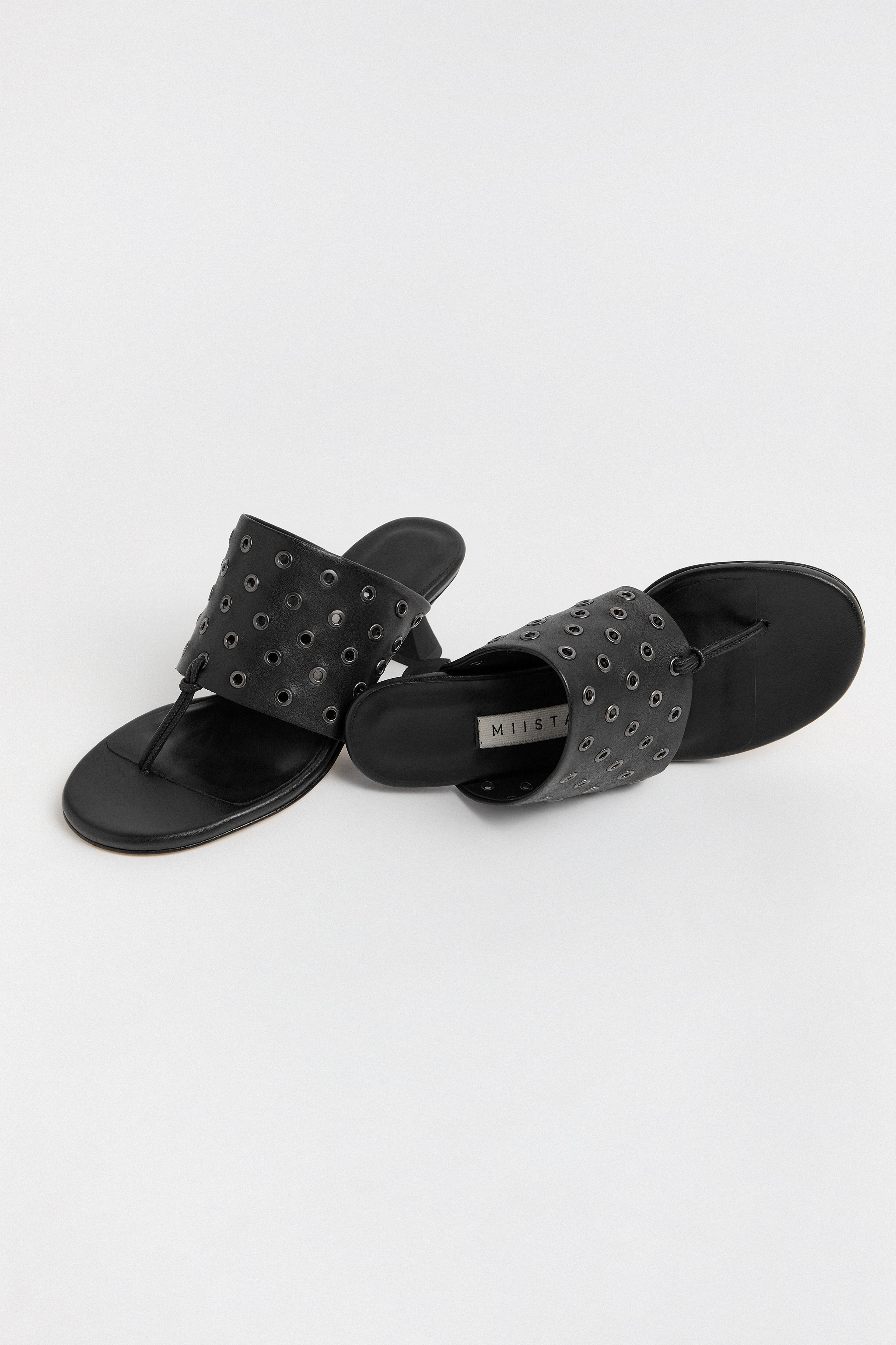 Cedella Black Eyelets Sandals | Miista | Designed & Handmade in Europe