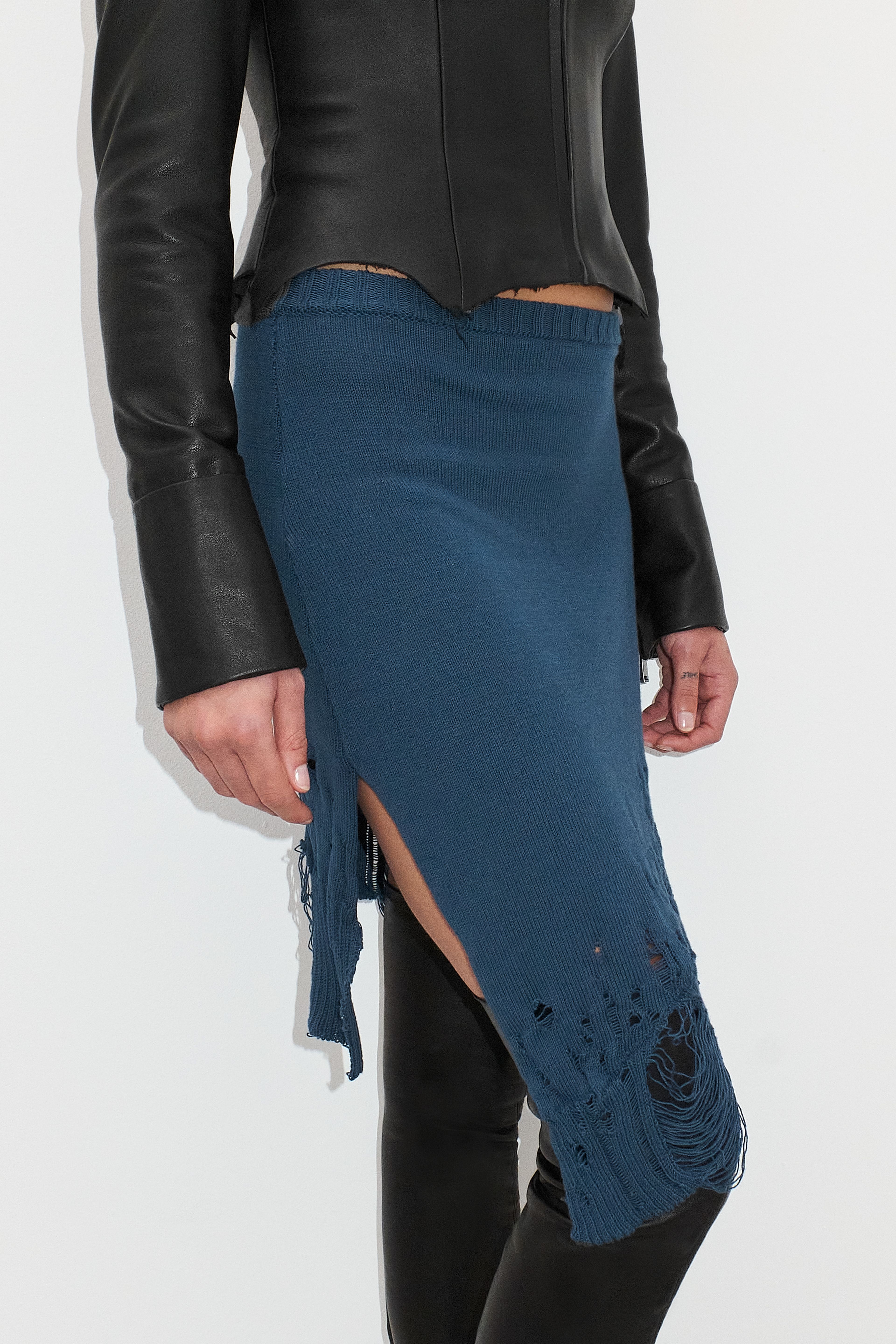 Numa Distressed Navy Knit Skirt | Designed & Handmade in Europe