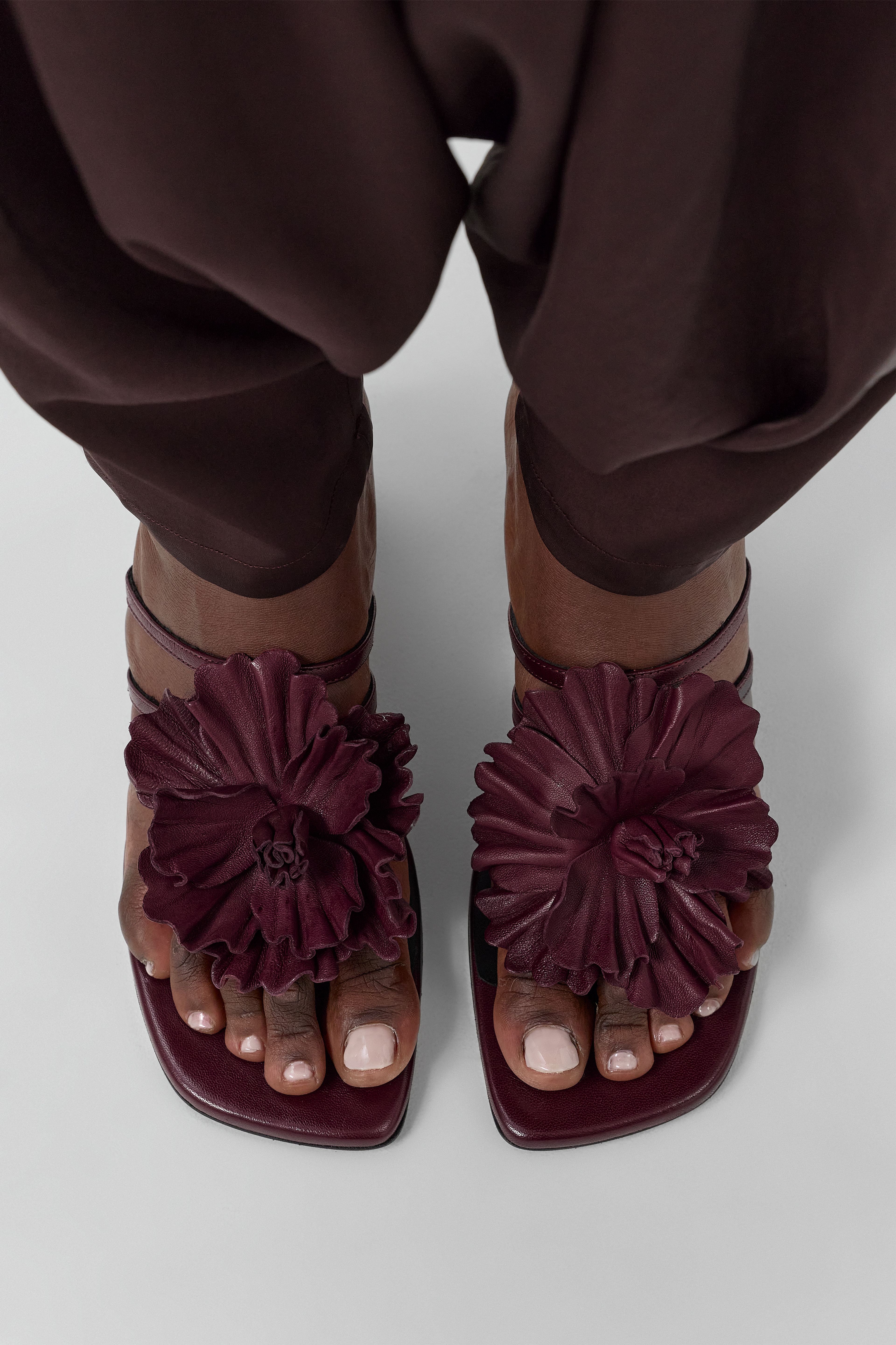 Hara Burgundy Leather Flower Sandals | Miista | Designed & Handmade in Europe