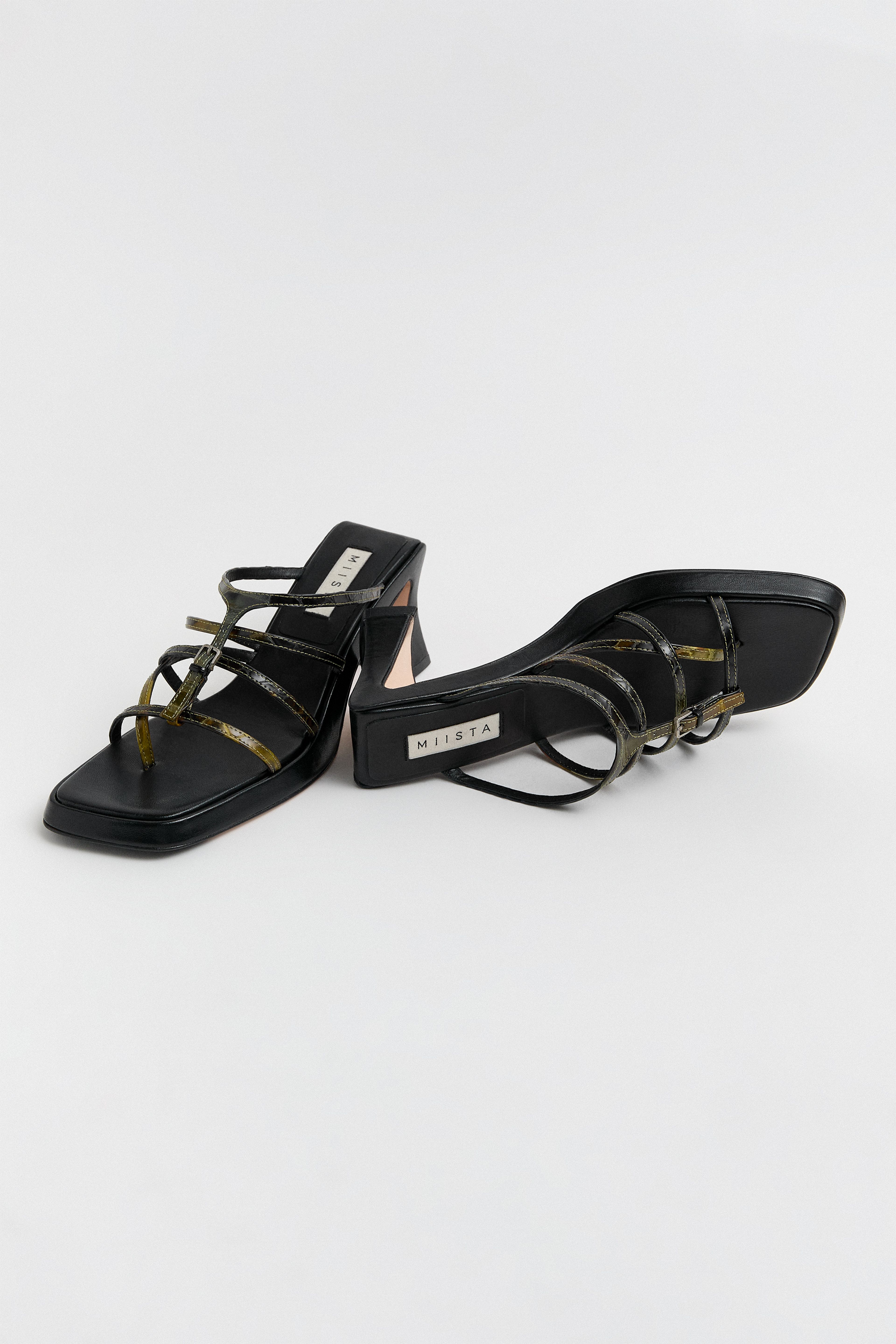 Indi Green Snake Black Strappy Sandals | Miista | Designed & Handmade in Europe