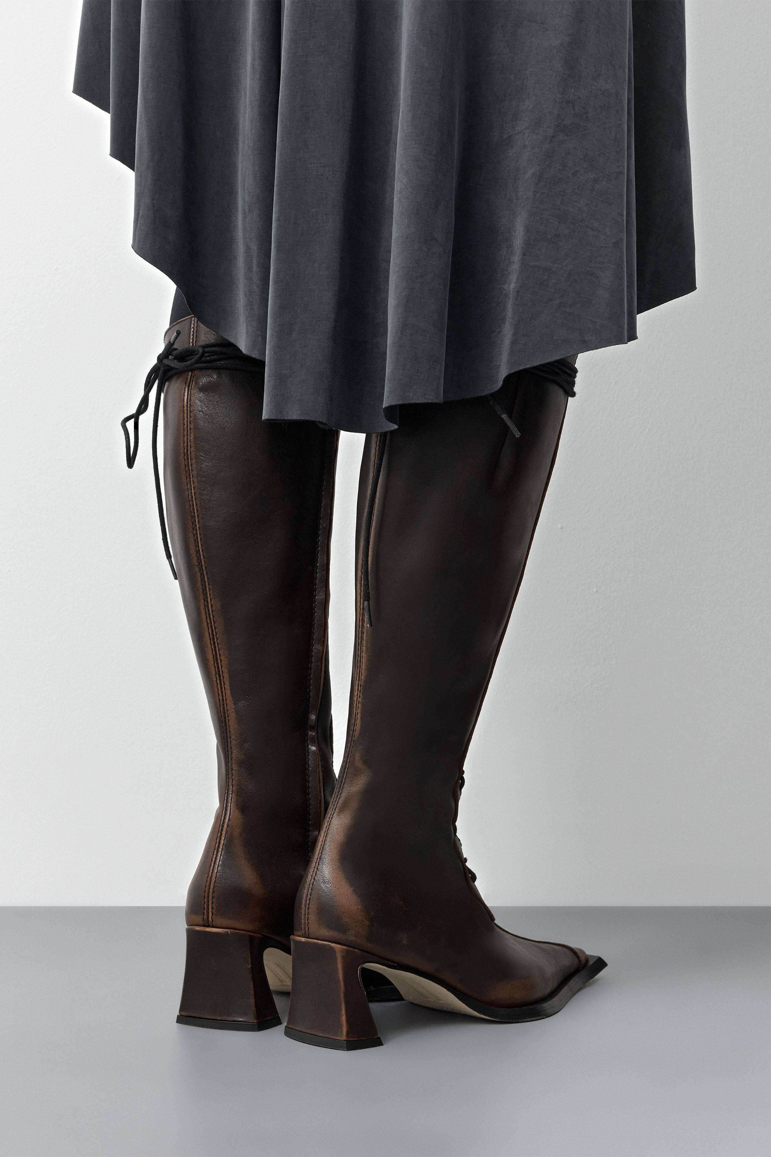 Ambika Brushed Brown Lace Up Tall Boots | Miista | Designed & Handmade in Europe