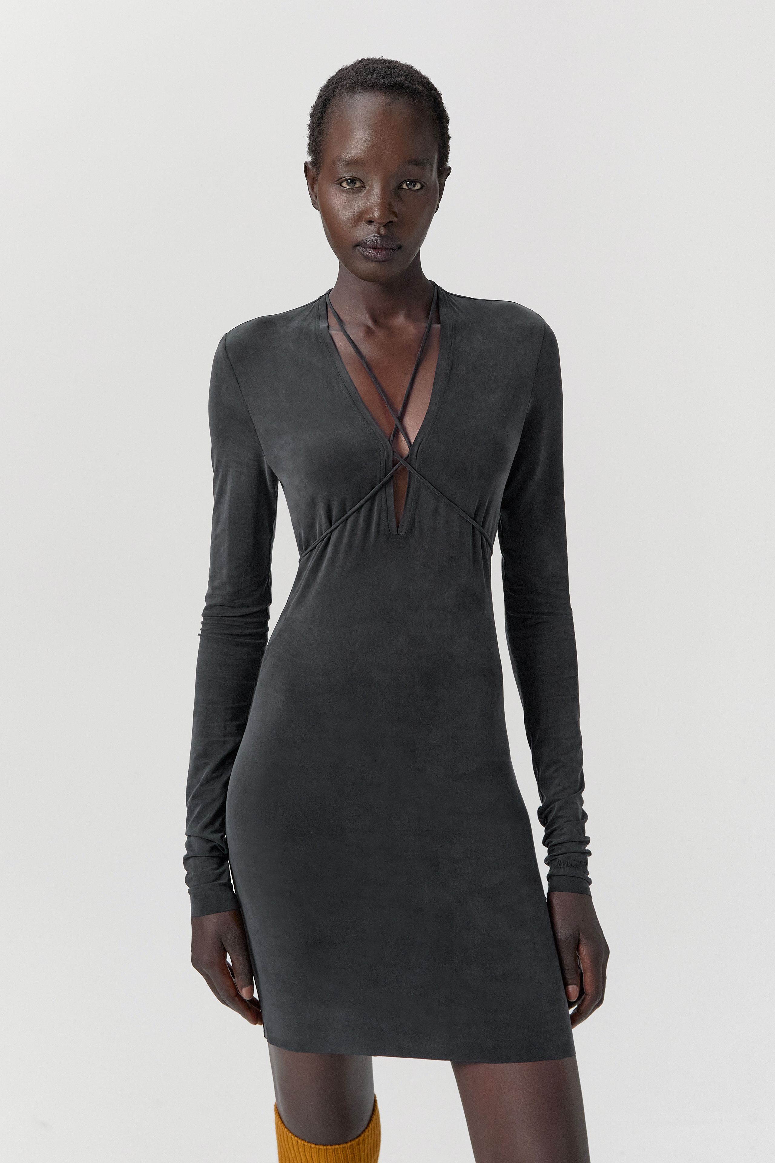 Alicja Dress - Washed Black Ribbed Cupro | Miista | Designed & Handmade in Europe