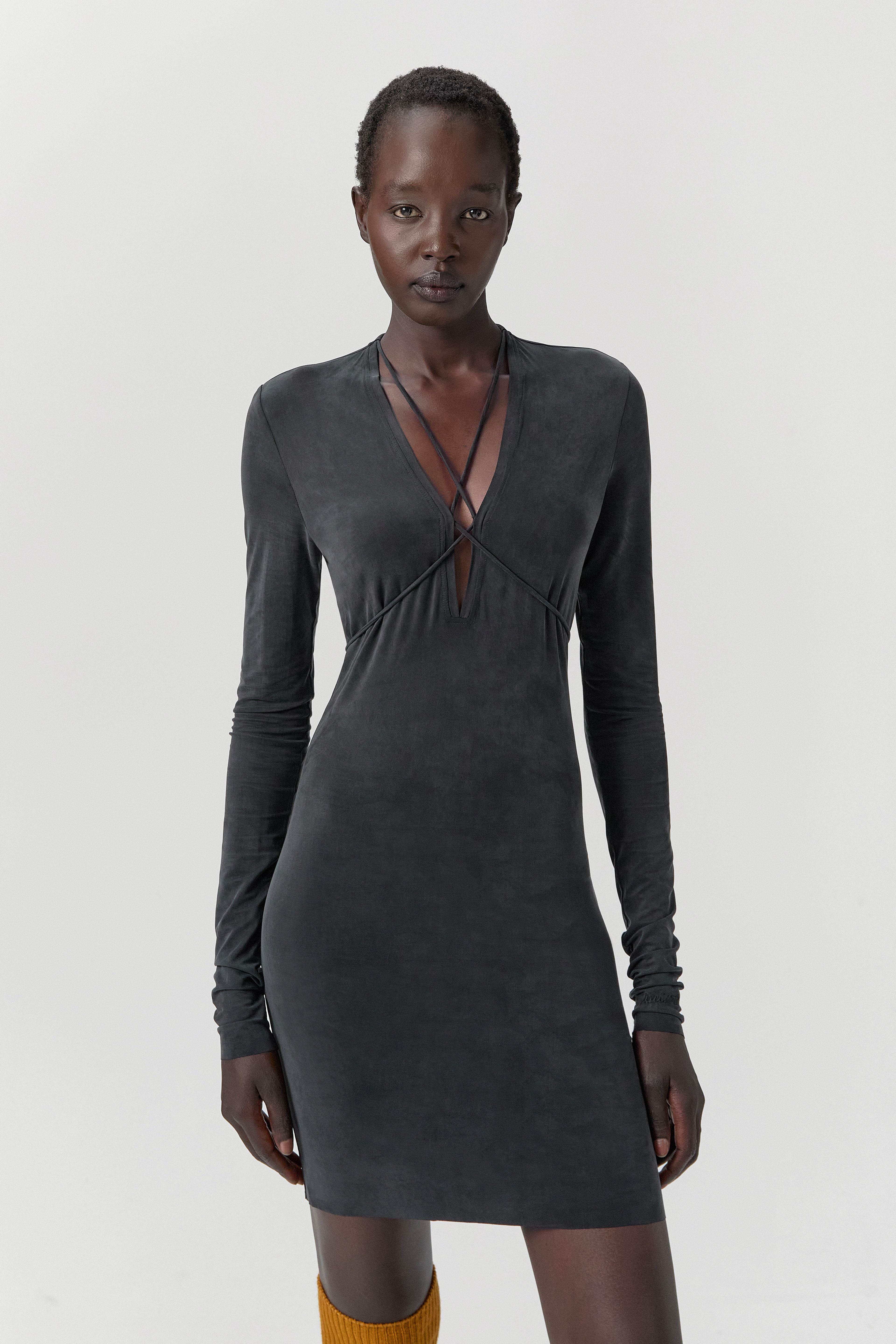 Alicja Dress - Washed Black Ribbed Cupro | Miista | Designed & Handmade in Europe