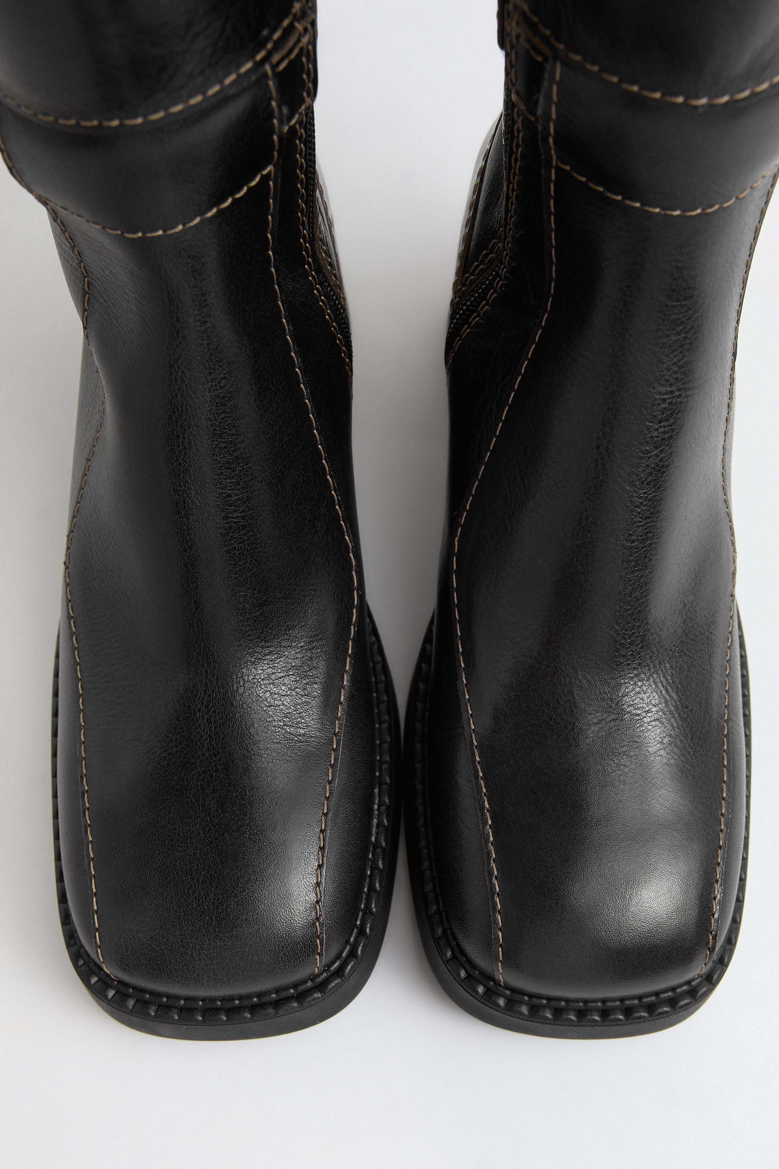 Jarmila Boots - Black Leather Cream Stitching | Miista | Designed & Handmade in Europe