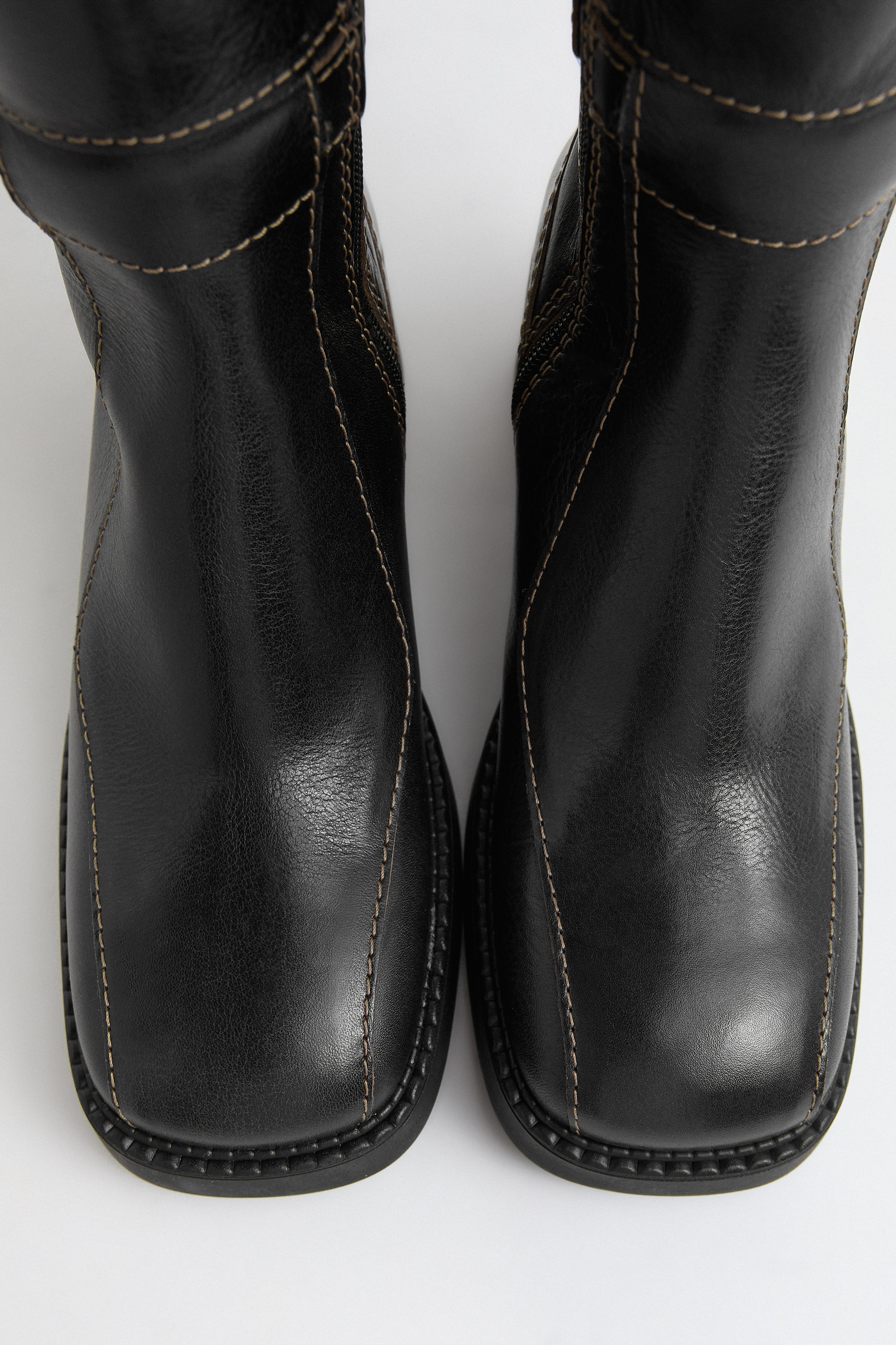 Jarmila Boots - Black Leather Cream Stitching | Miista | Designed & Handmade in Europe