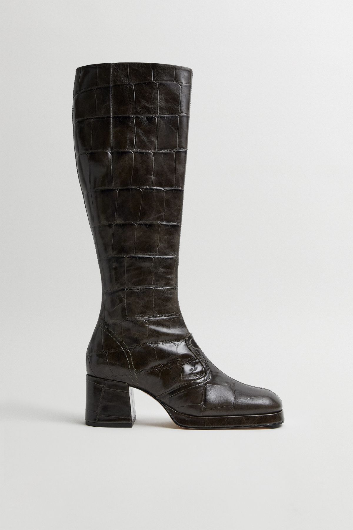 Donna Boots - Khaki Embossed Leather