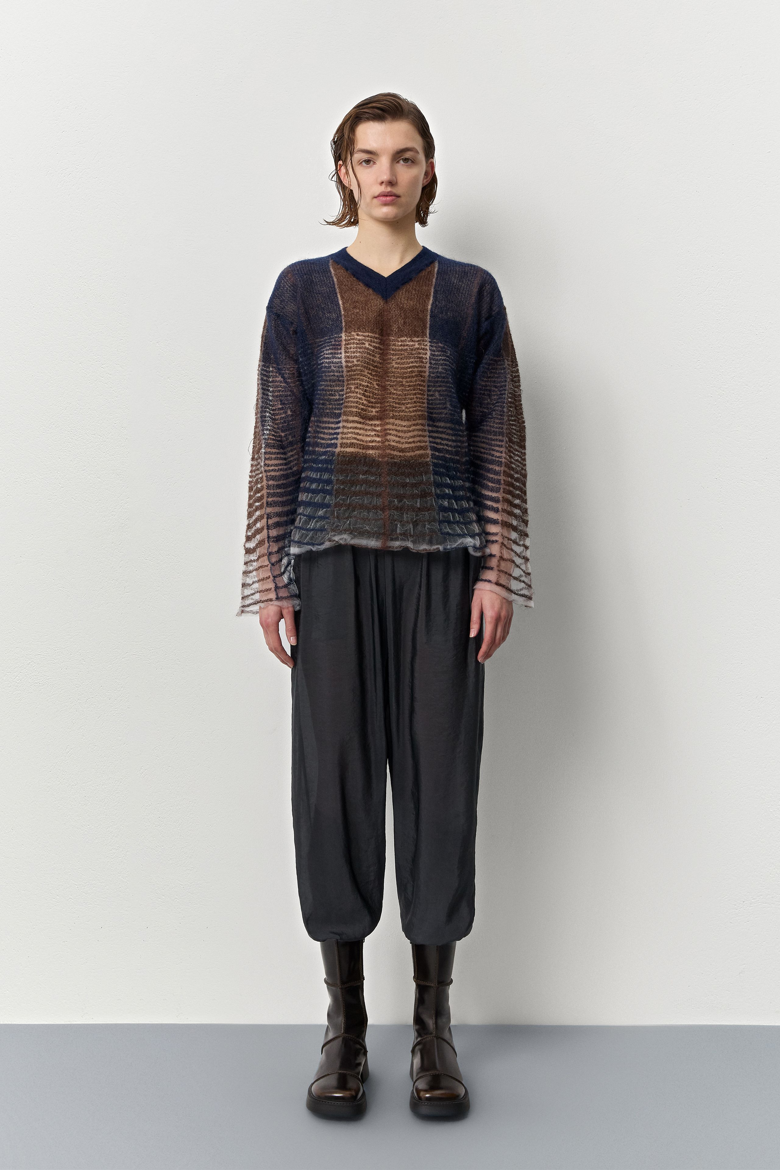 Zenai Jumper - Navy Stripes Mohair Knit | Miista