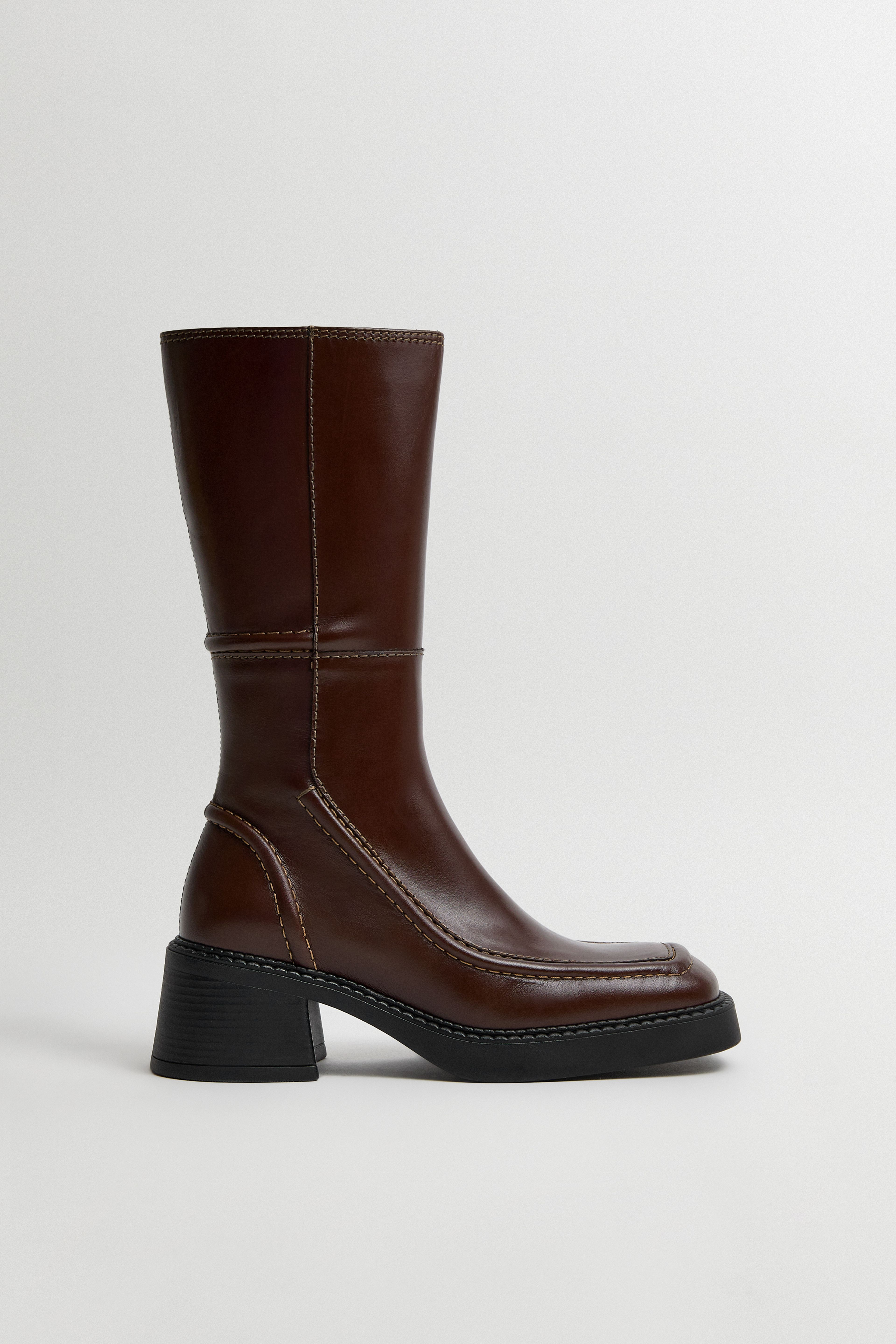 Dagmara Boots - Brown Leather Cream Stitching | Miista | Designed & Handmade in Europe