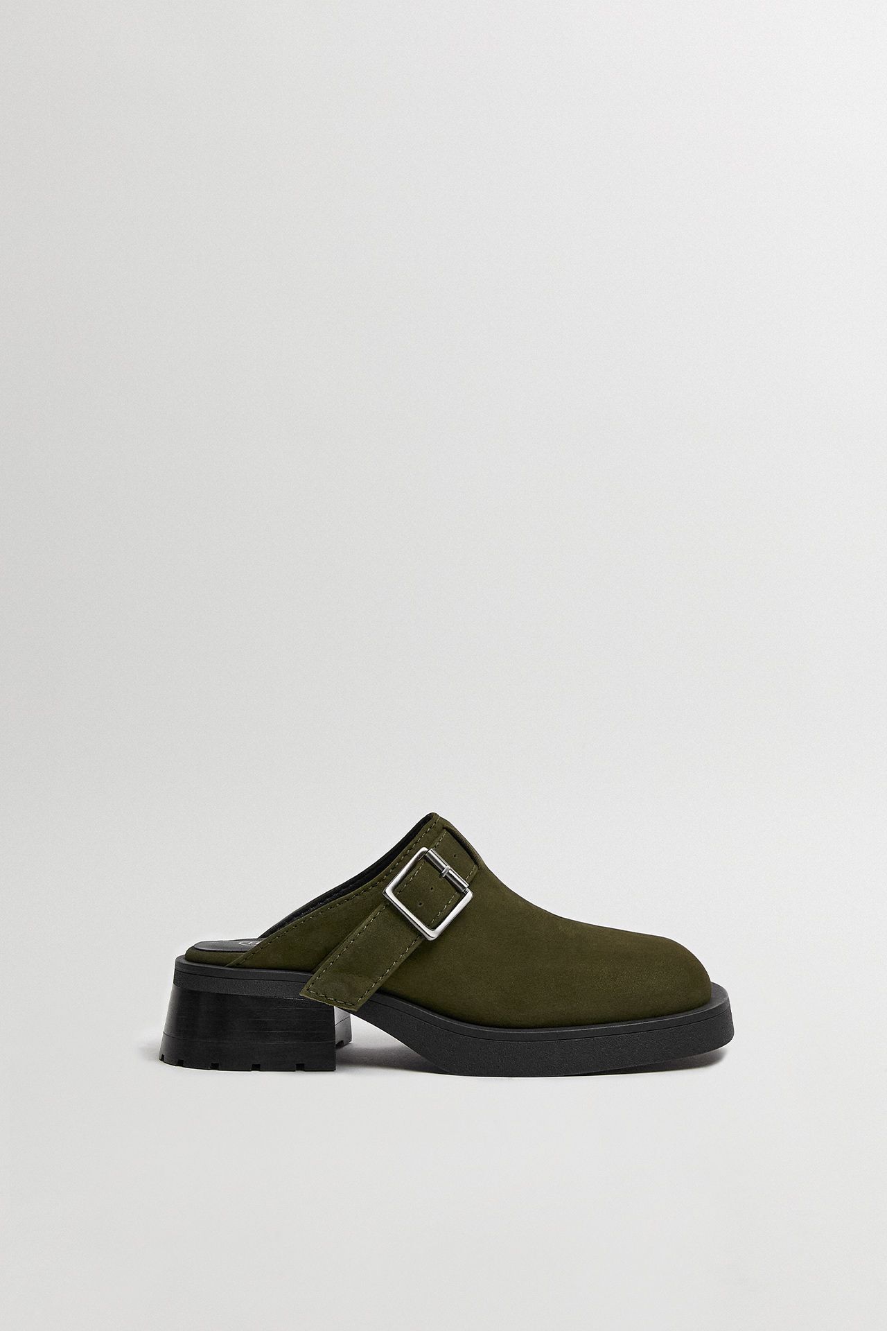 Aroa Khaki Suede Buckled Mules | Miista | Designed & Handmade in Europe
