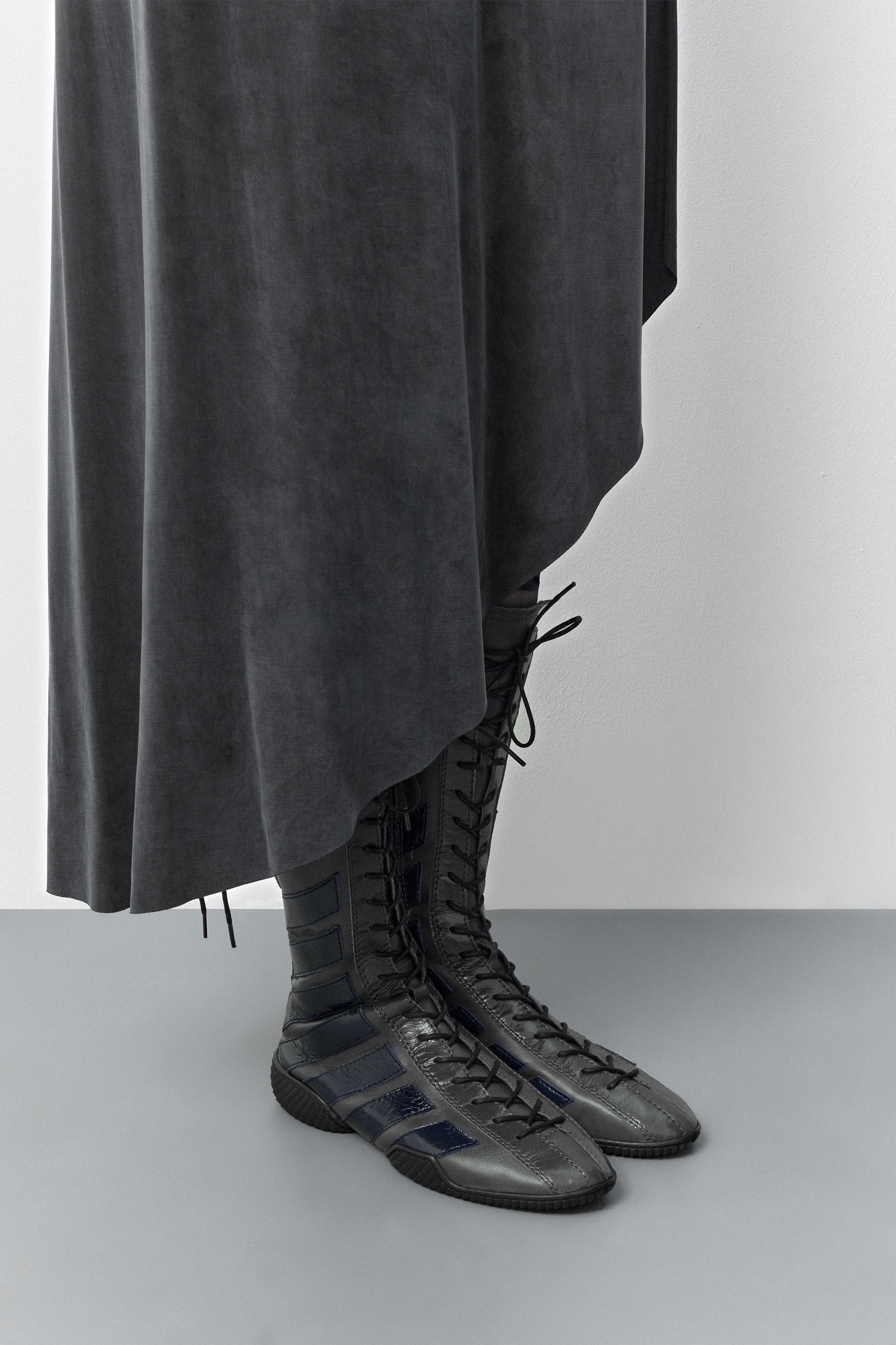 Imogen Grey Navy Lace Sneaker Boots | Miista | Designed & Handmade in Europe