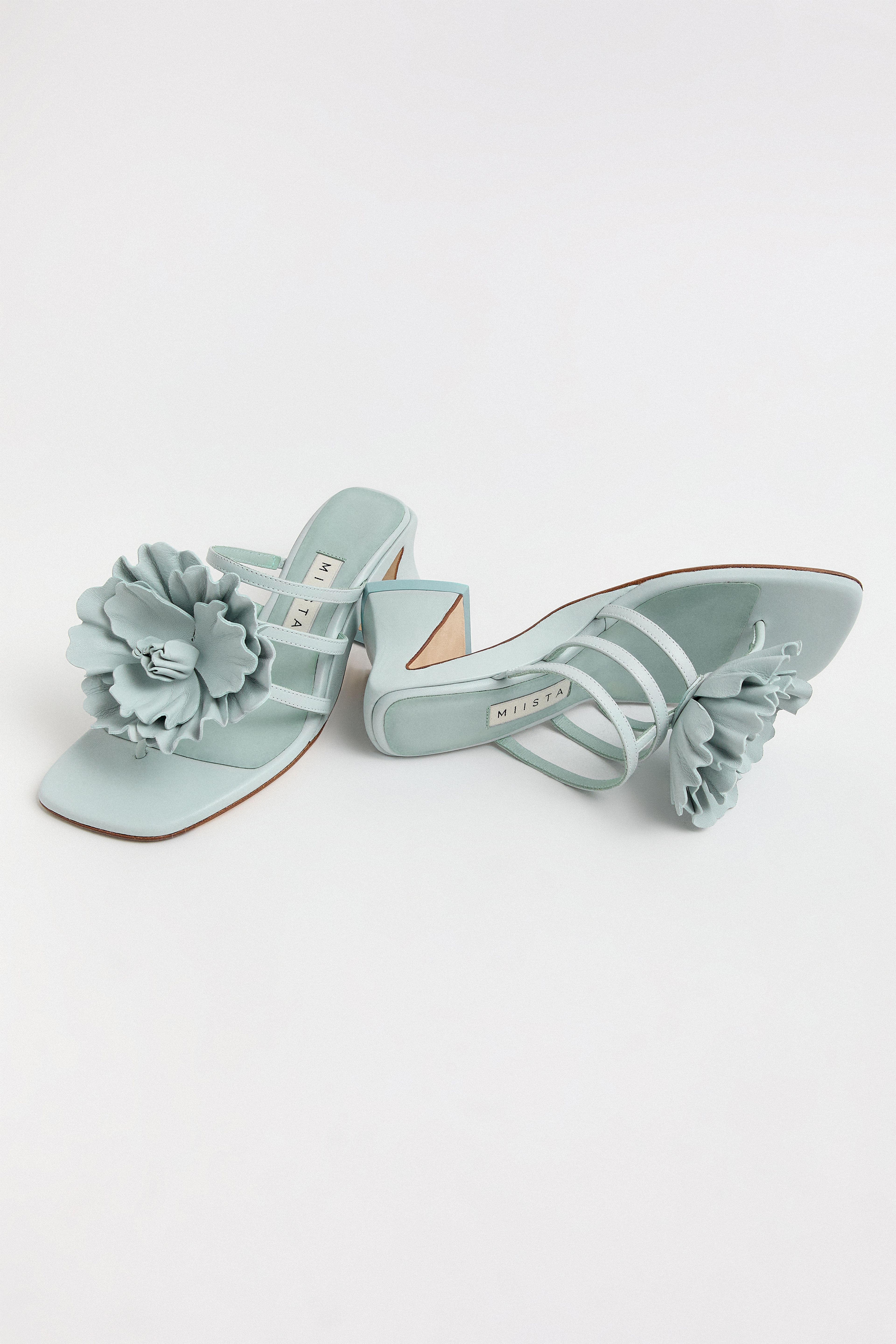 Hara Mint Leather Flower Sandals | Miista | Designed & Handmade in Europe
