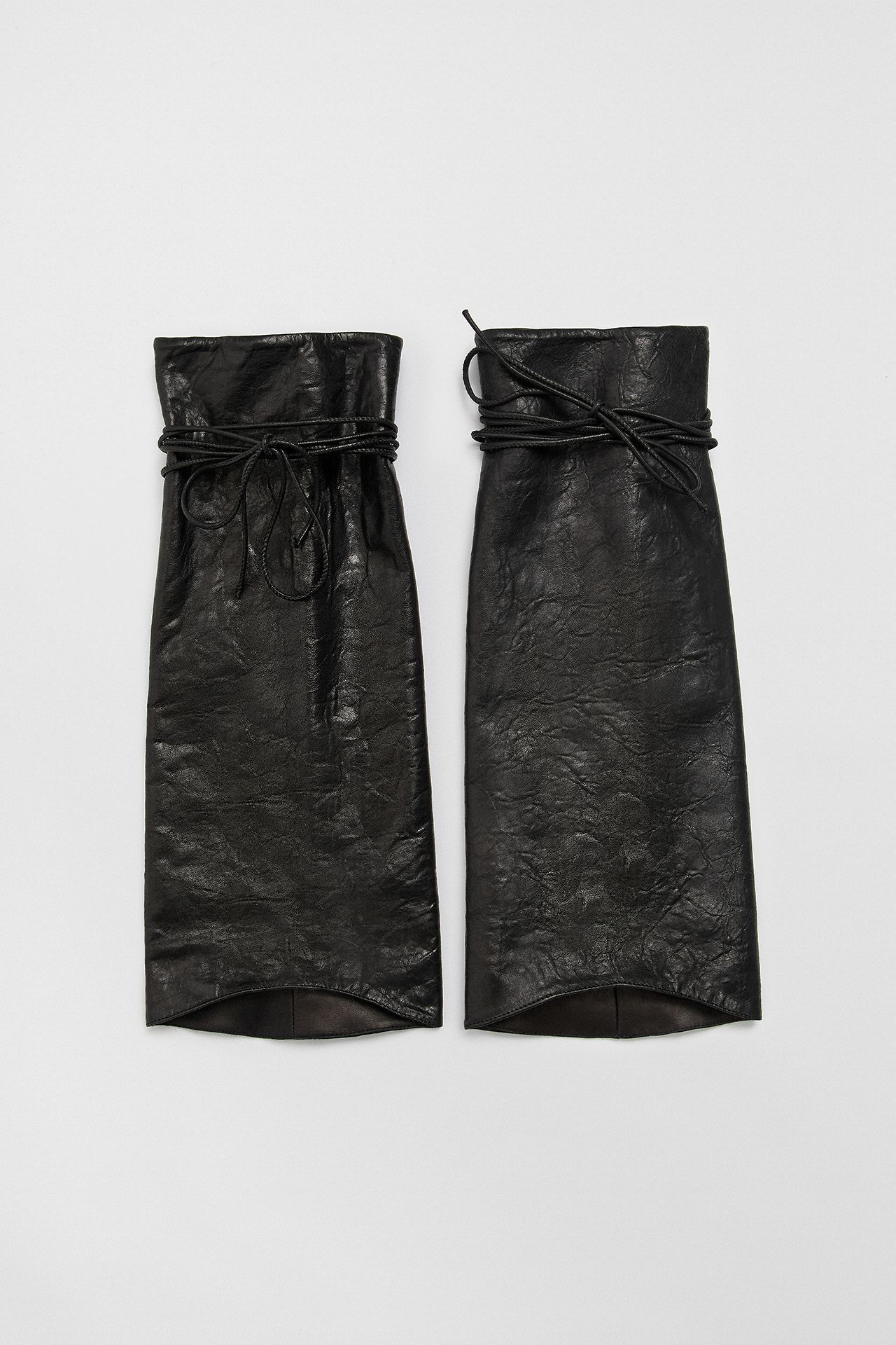 Samia Black Texture Leather Leg Warmer | Miista | Designed & Handmade in Europe
