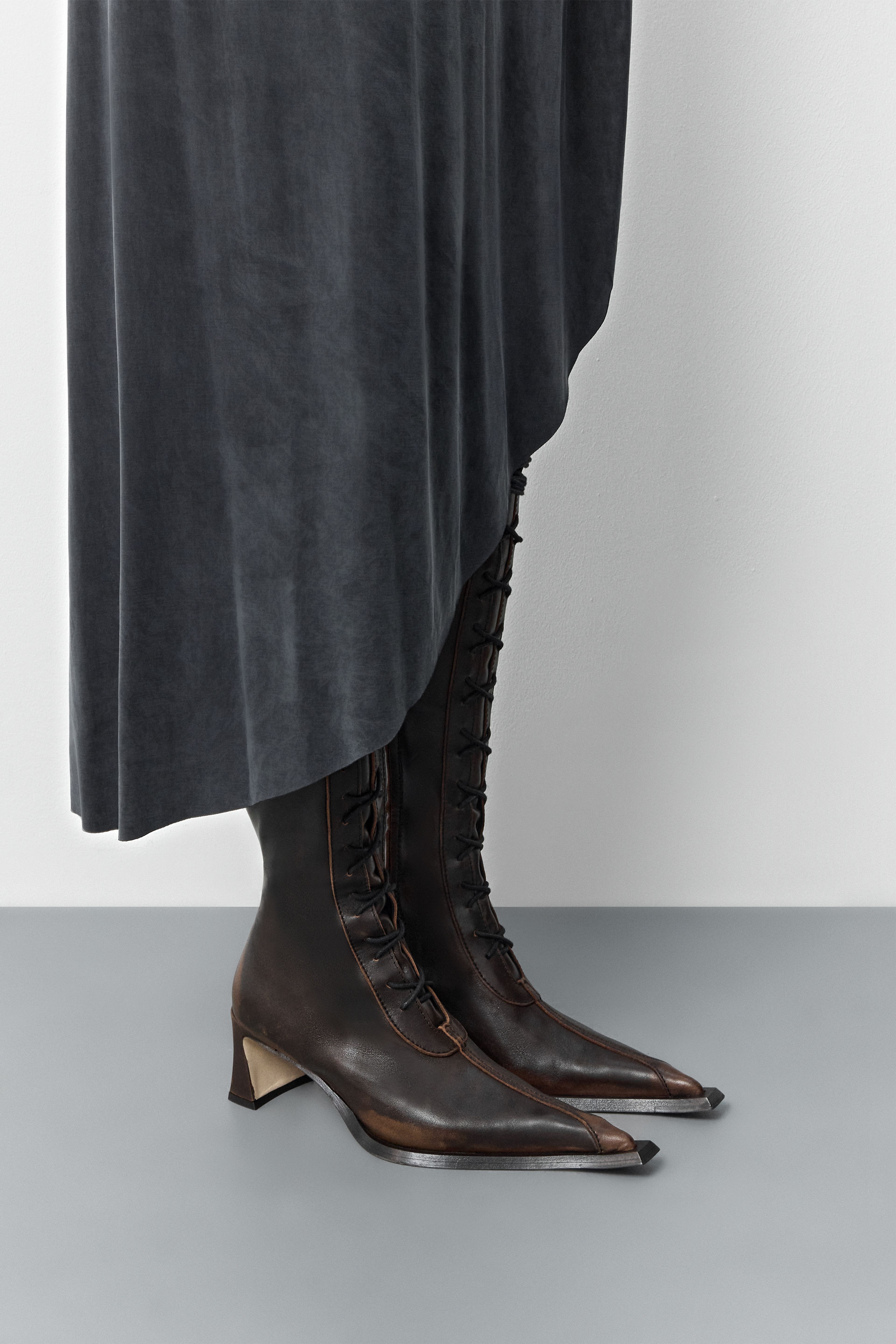 Ambika Brushed Brown Lace Up Tall Boots | Miista | Designed & Handmade in Europe